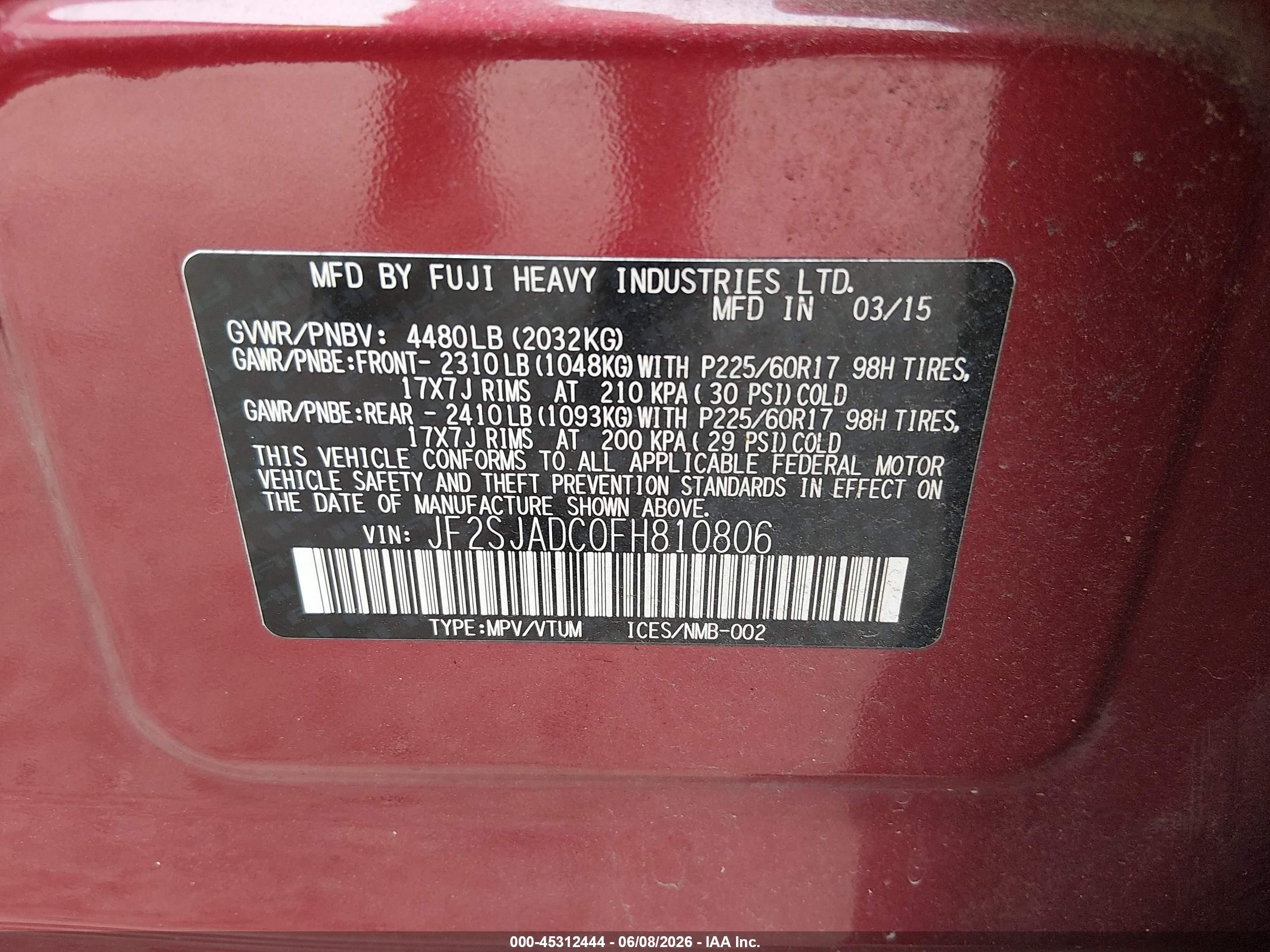 2015 Subaru Forester 2.5i Premium Красный vin: JF2SJADC0FH810806
