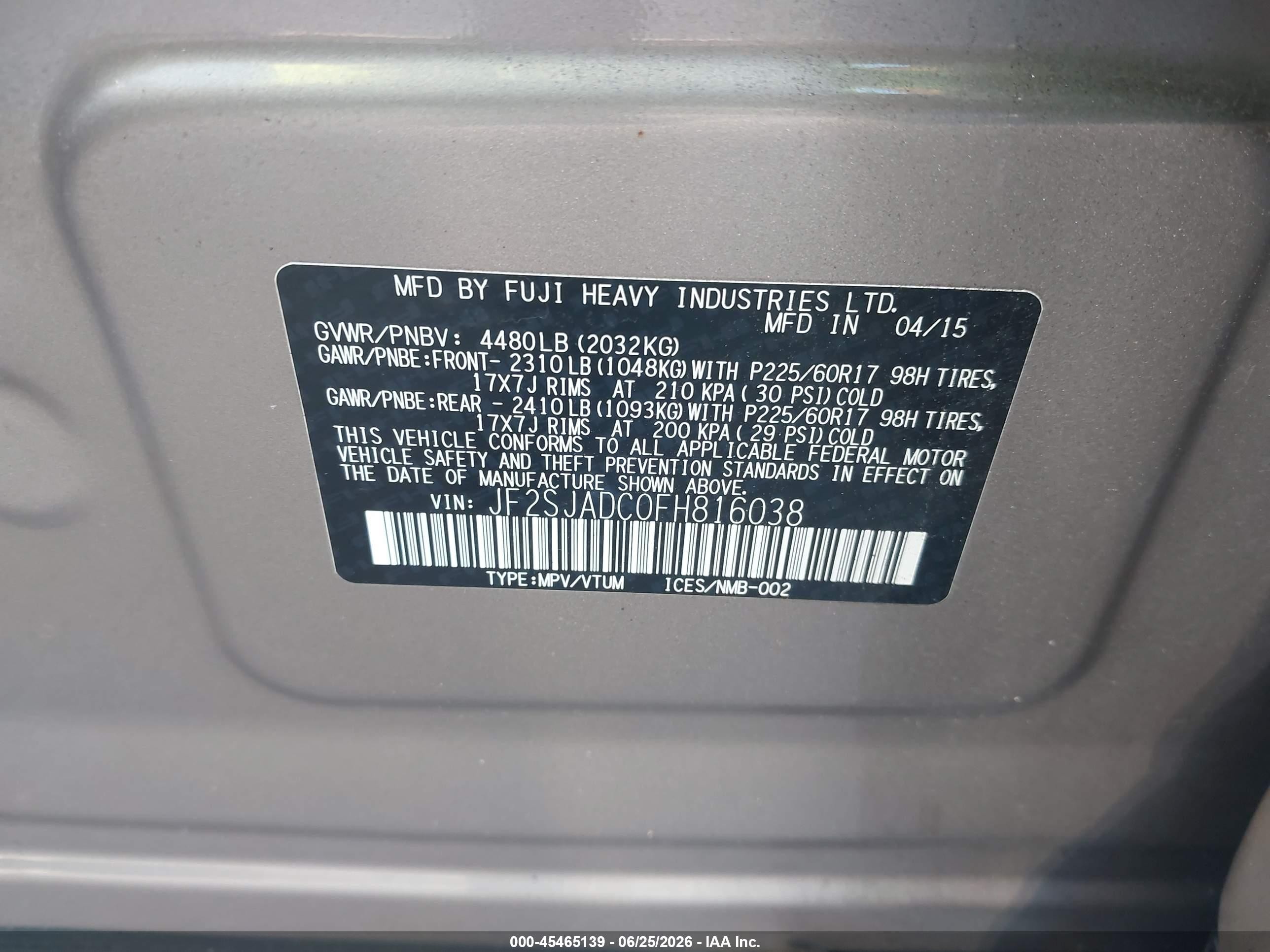 2015 Subaru Forester 2.5i Premium Золотой vin: JF2SJADC0FH816038
