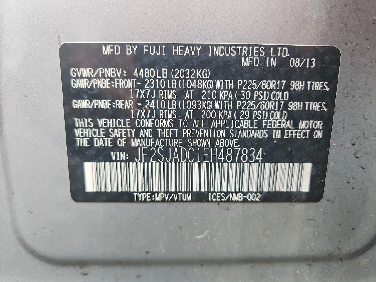 2014 Subaru Forester 2.5i Premium Silver vin: JF2SJADC1EH487834