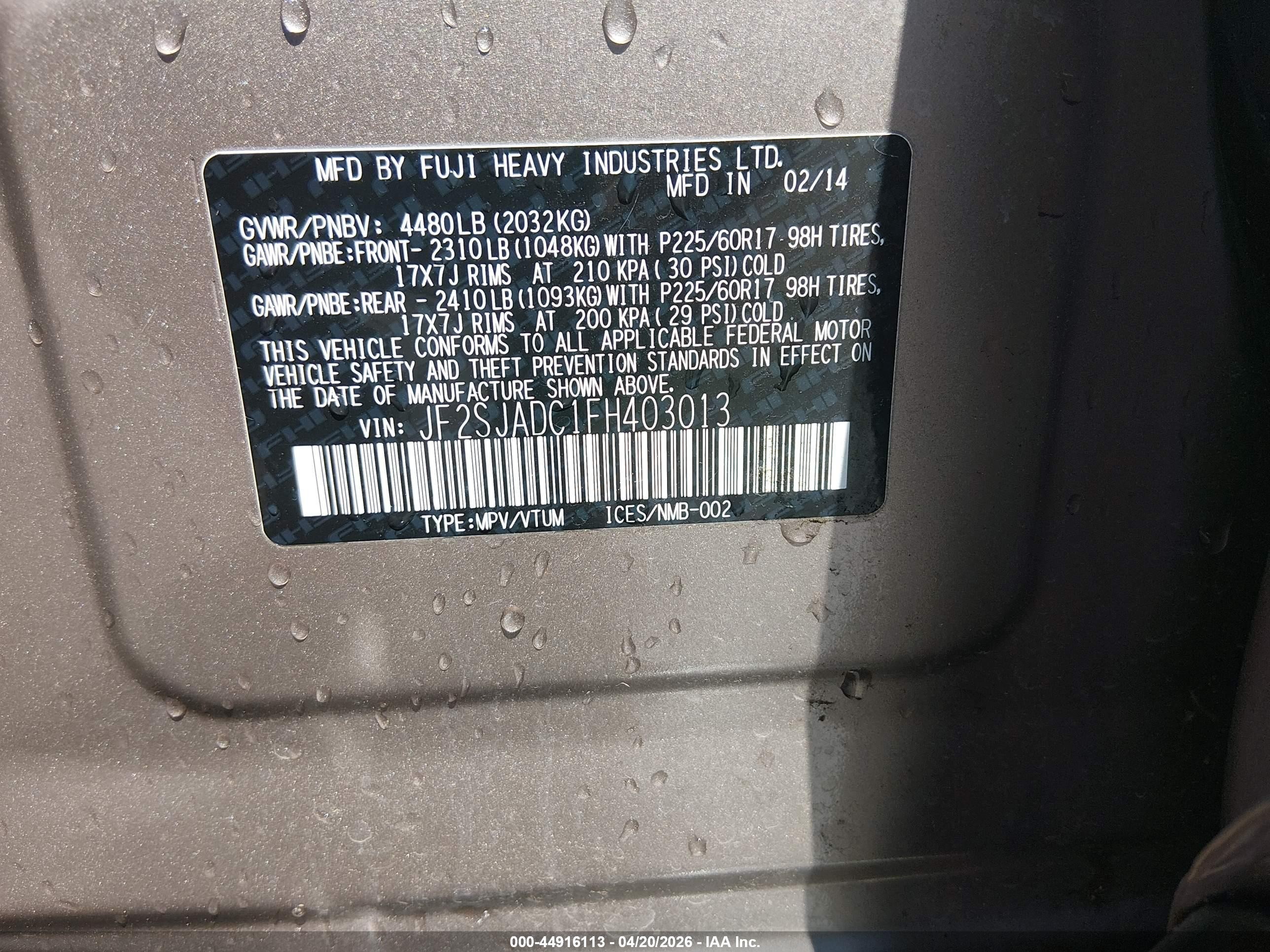 2015 Subaru Forester 2.5i Premium Brown vin: JF2SJADC1FH403013