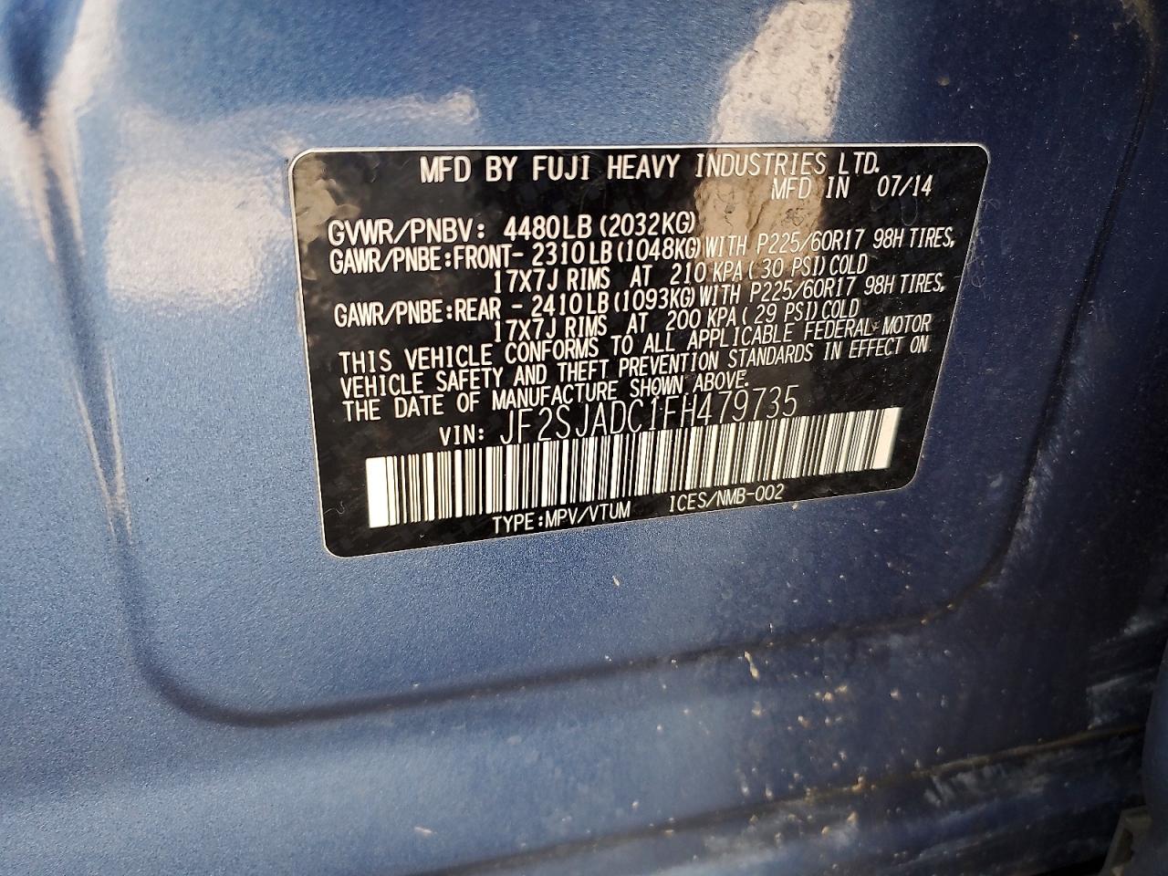 2015 Subaru Forester 2.5i Premium Blue vin: JF2SJADC1FH479735