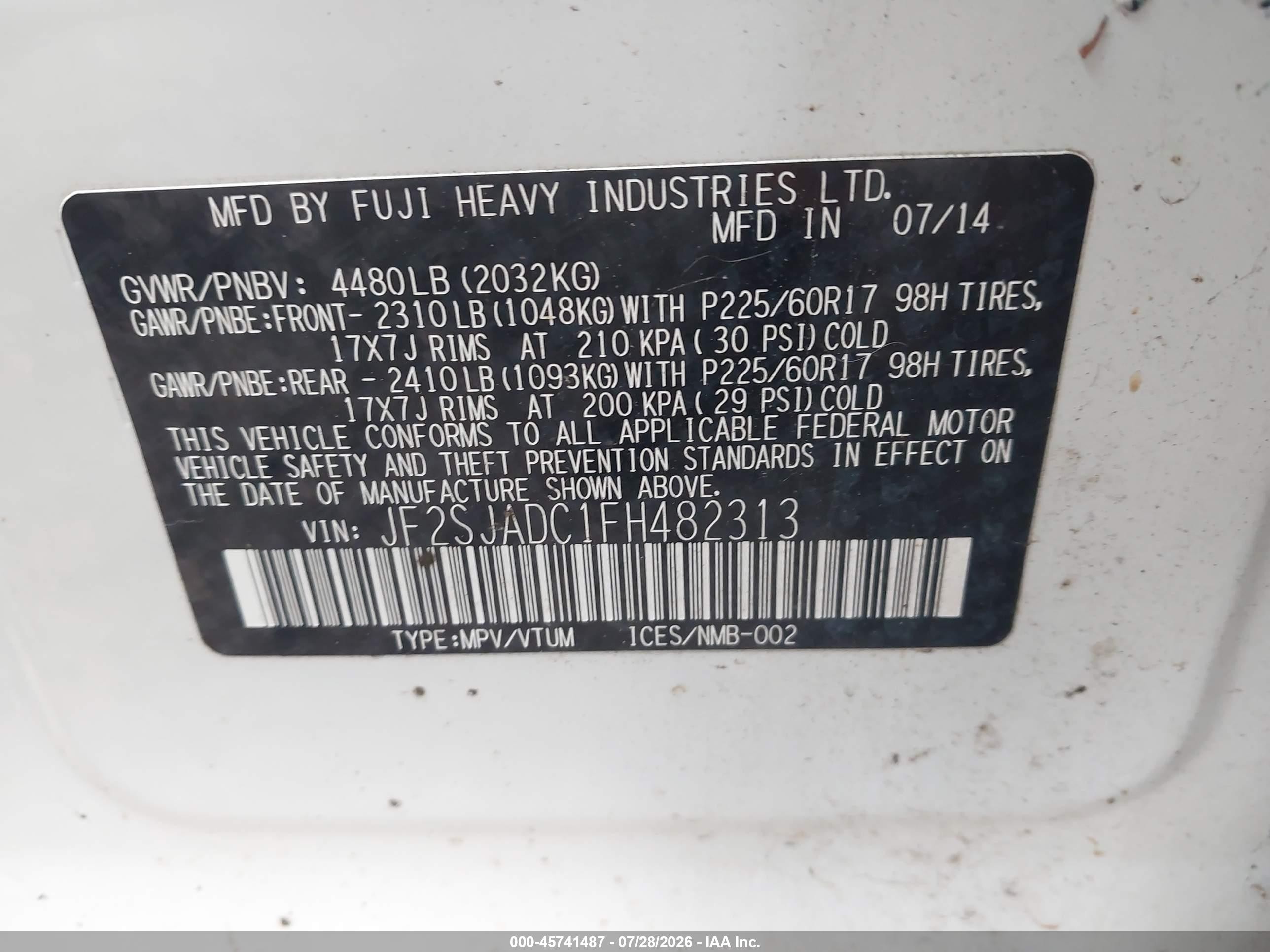 2015 Subaru Forester 2.5i Premium White vin: JF2SJADC1FH482313