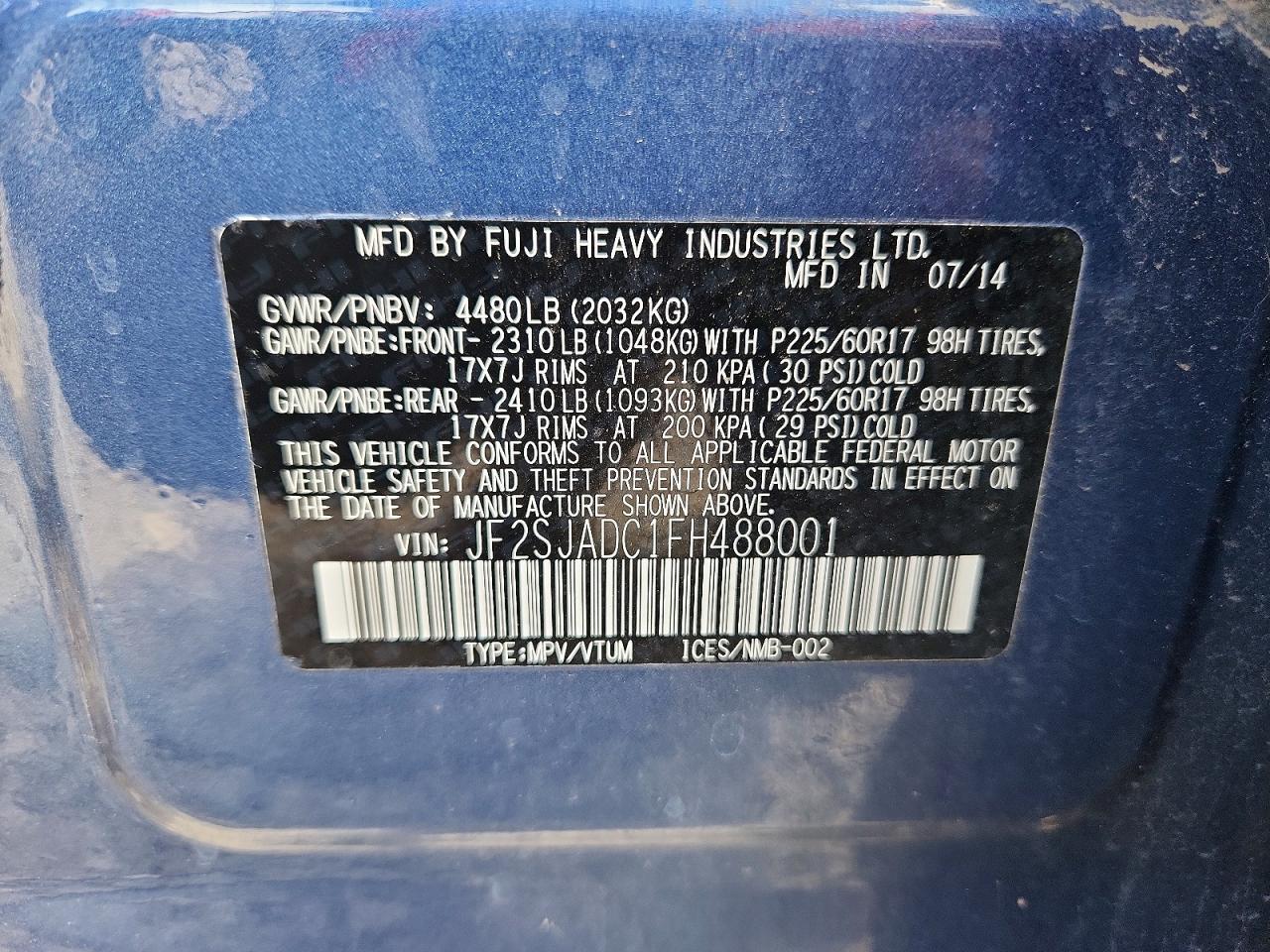 2015 Subaru Forester 2.5i Premium Blue vin: JF2SJADC1FH488001