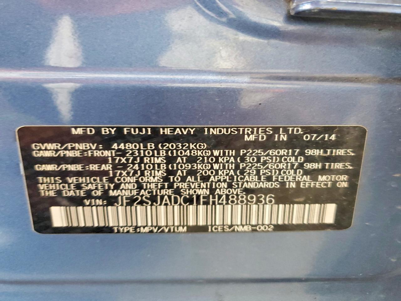 2015 Subaru Forester 2.5i Premium Blue vin: JF2SJADC1FH488936