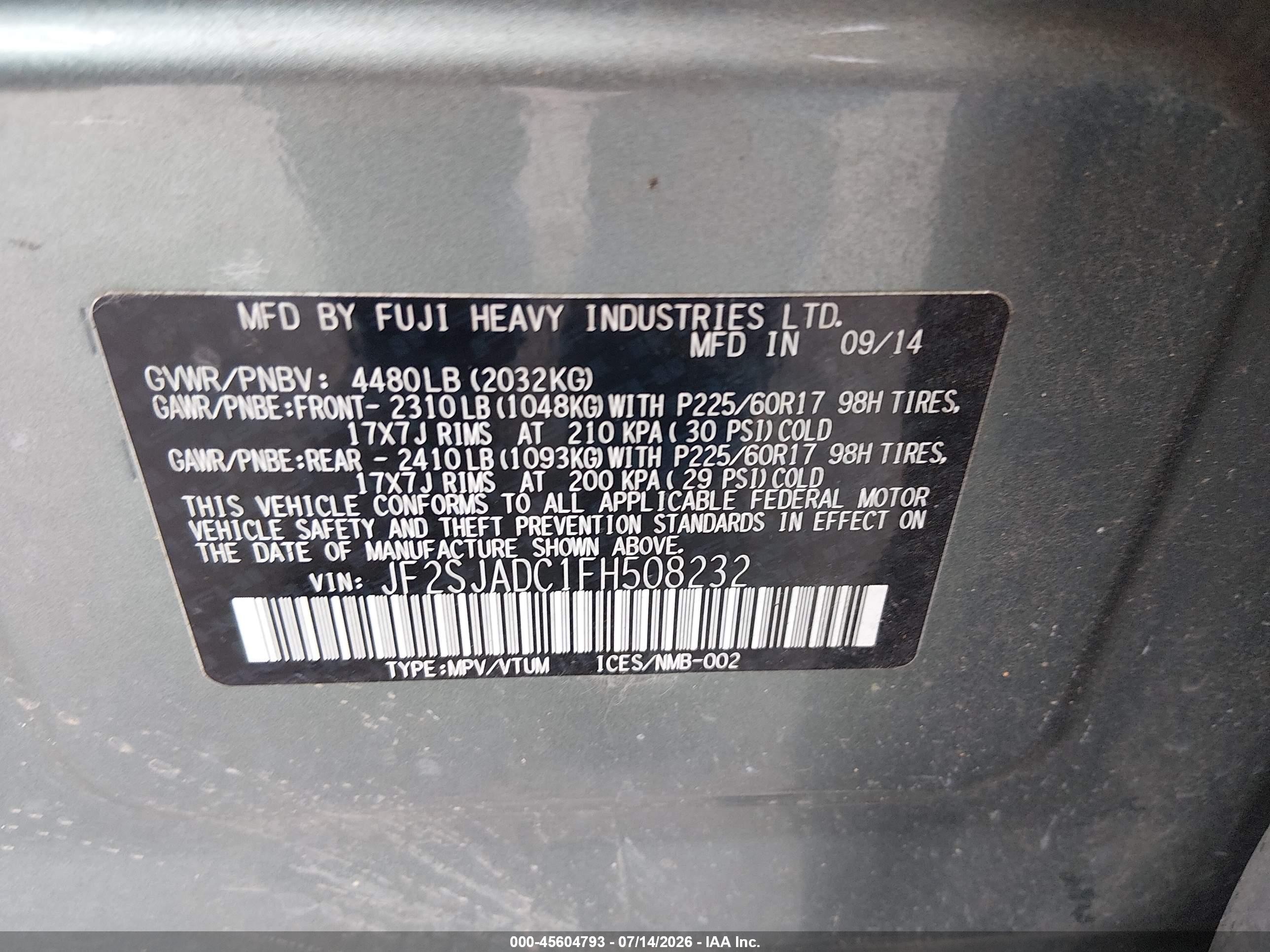 2015 Subaru Forester 2.5i Premium Green vin: JF2SJADC1FH508232
