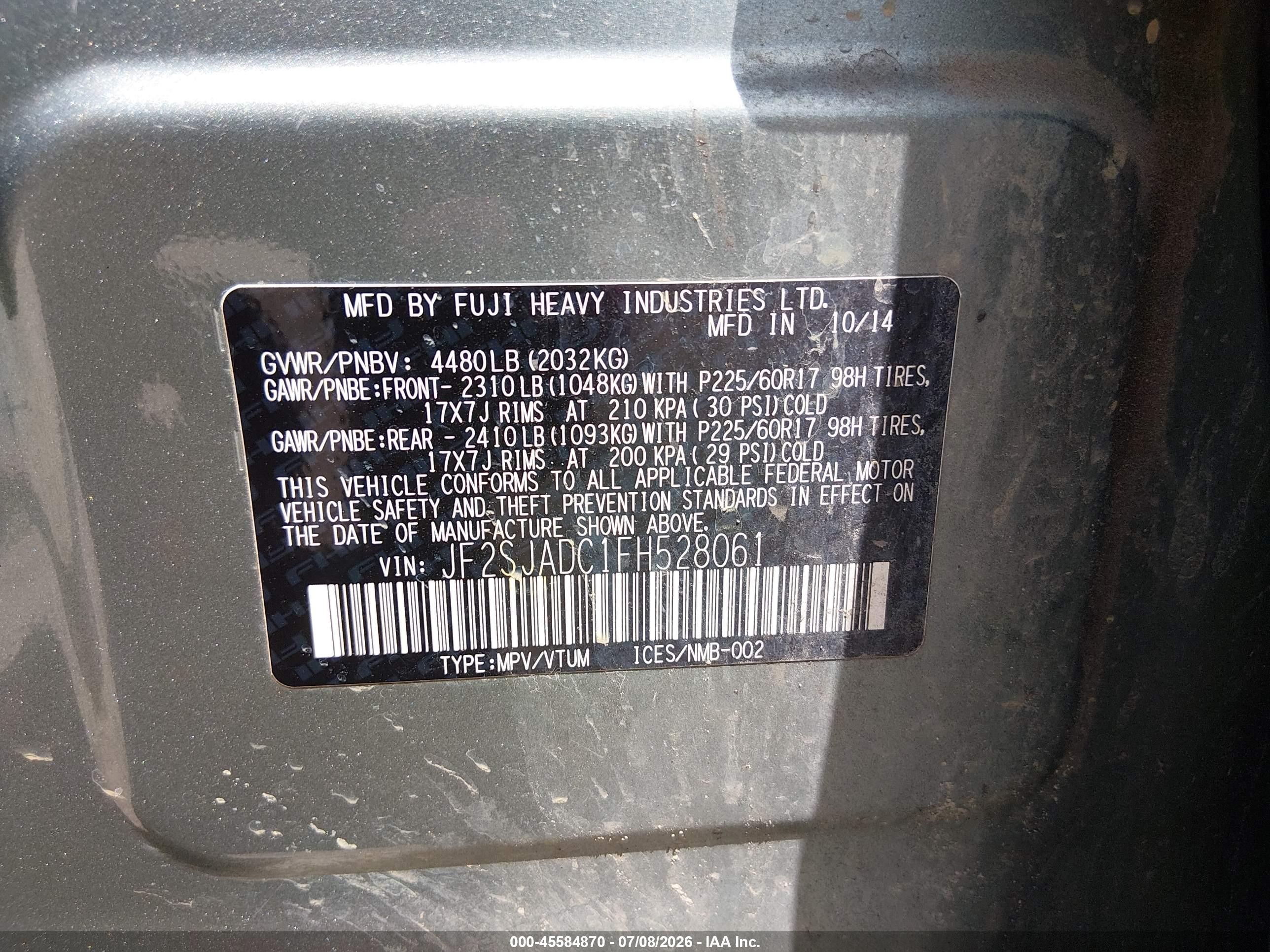 2015 Subaru Forester 2.5i Premium Gray vin: JF2SJADC1FH528061