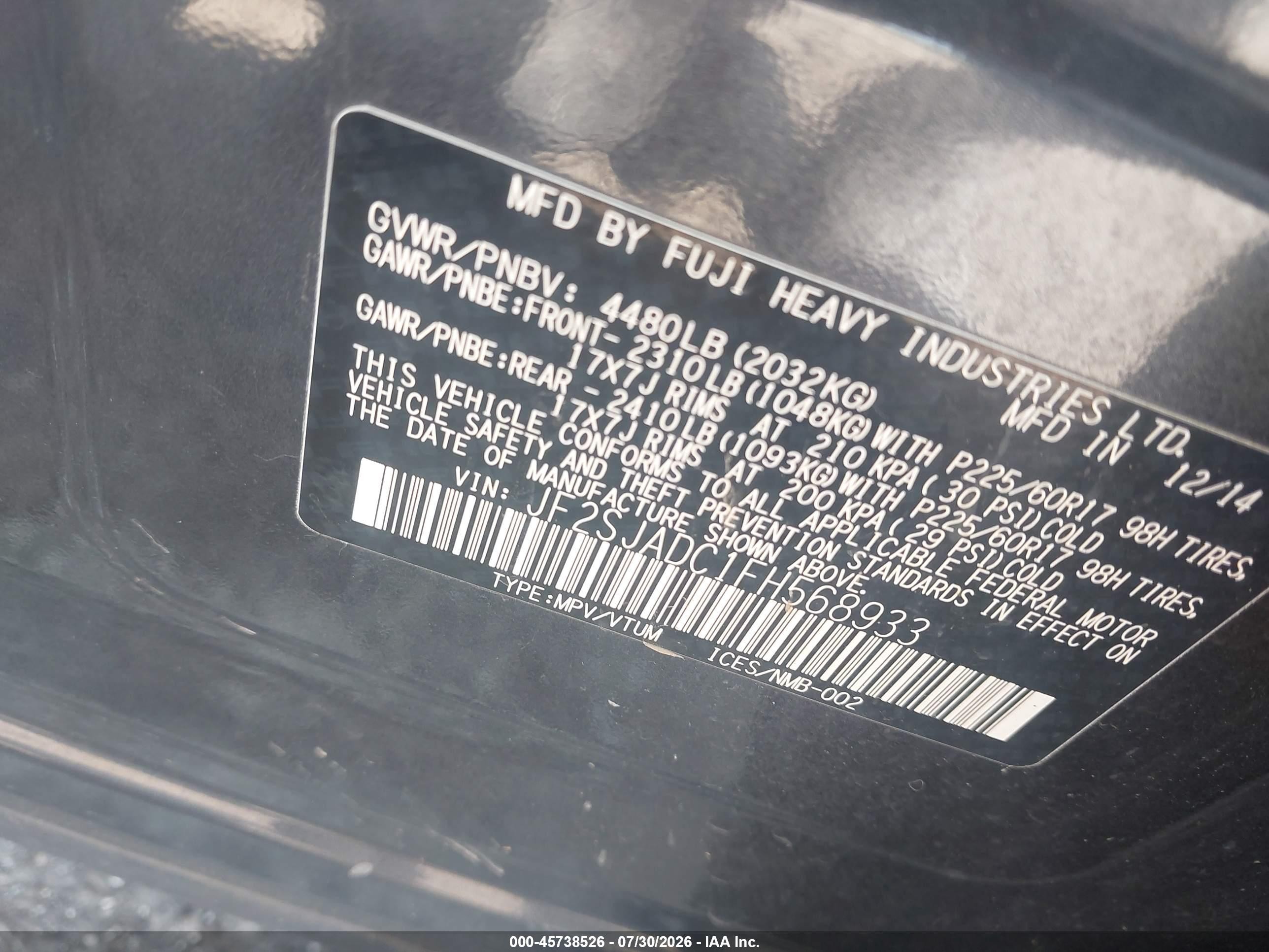 2015 Subaru Forester 2.5i Premium Gray vin: JF2SJADC1FH568933