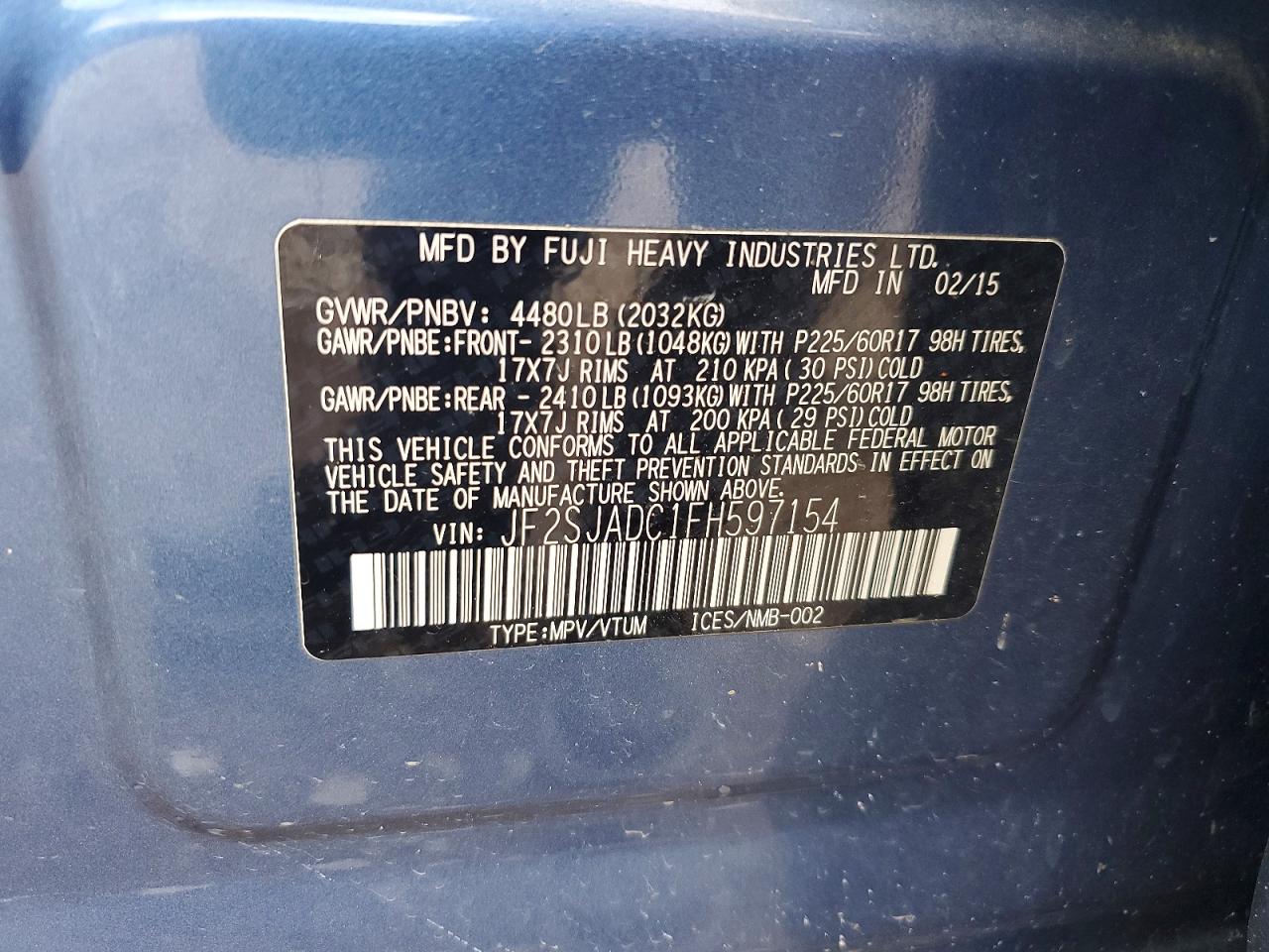 2015 Subaru Forester 2.5i Premium Blue vin: JF2SJADC1FH597154