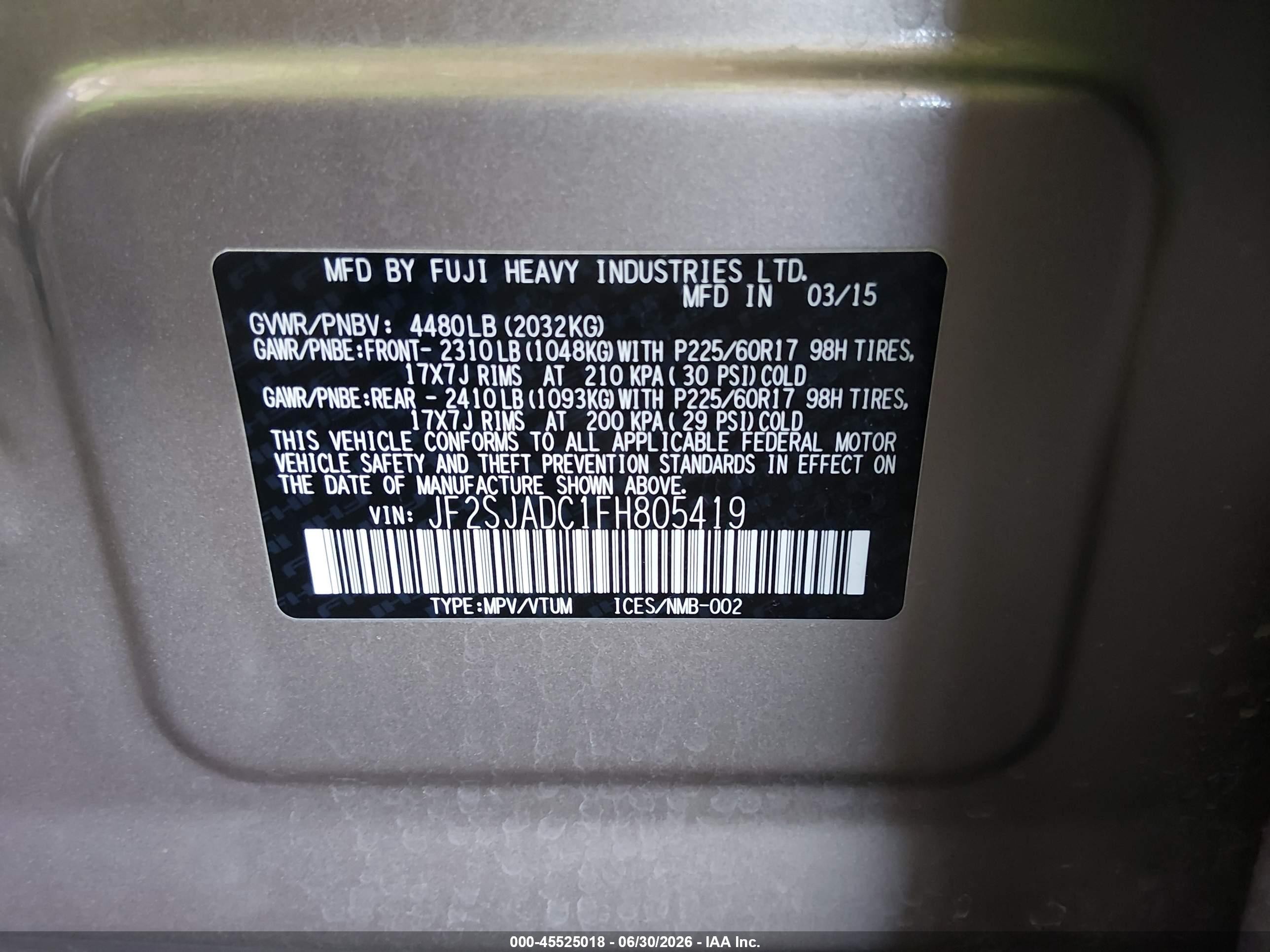 2015 Subaru Forester 2.5i Premium Серебряный vin: JF2SJADC1FH805419