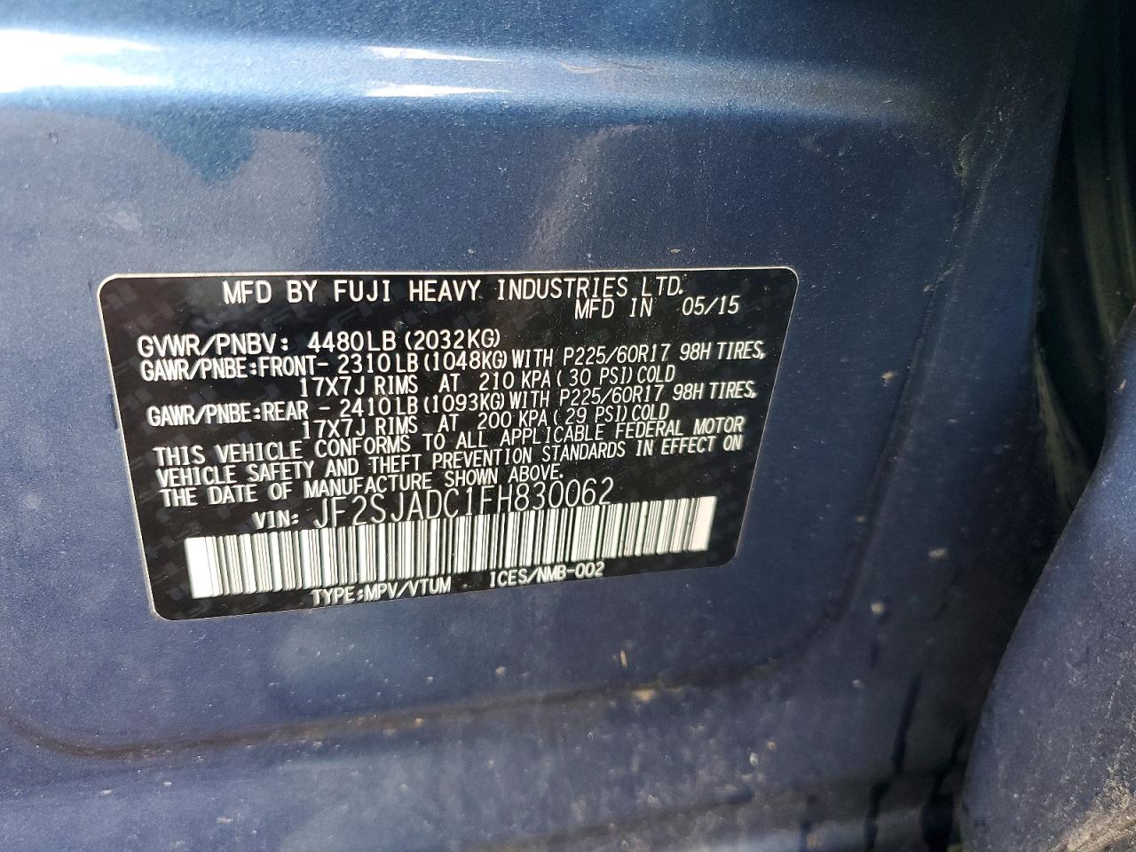 2015 Subaru Forester 2.5i Premium Blue vin: JF2SJADC1FH830062