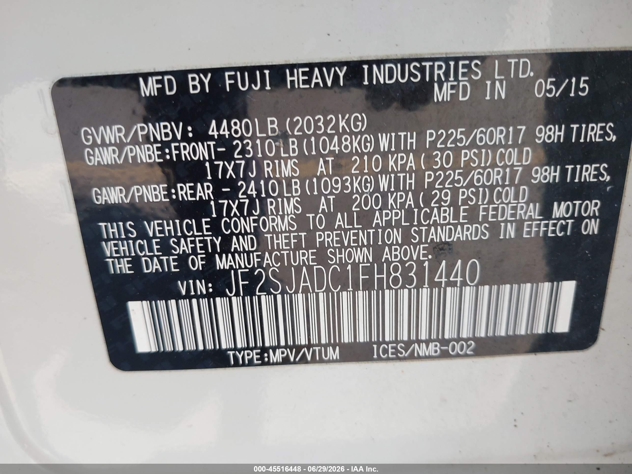 2015 Subaru Forester 2.5i Premium White vin: JF2SJADC1FH831440