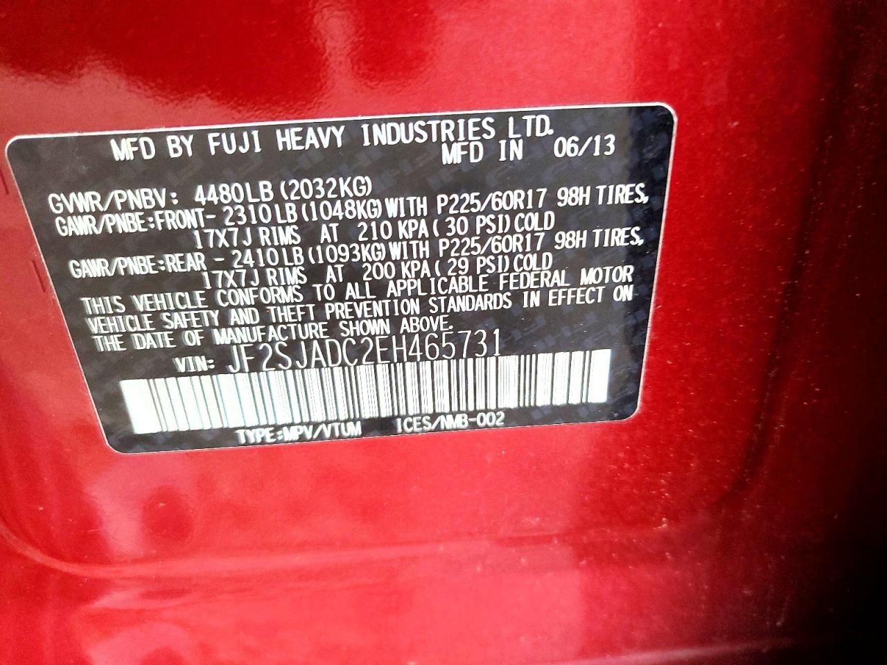 2014 Subaru Forester 2.5i Premium Red vin: JF2SJADC2EH465731