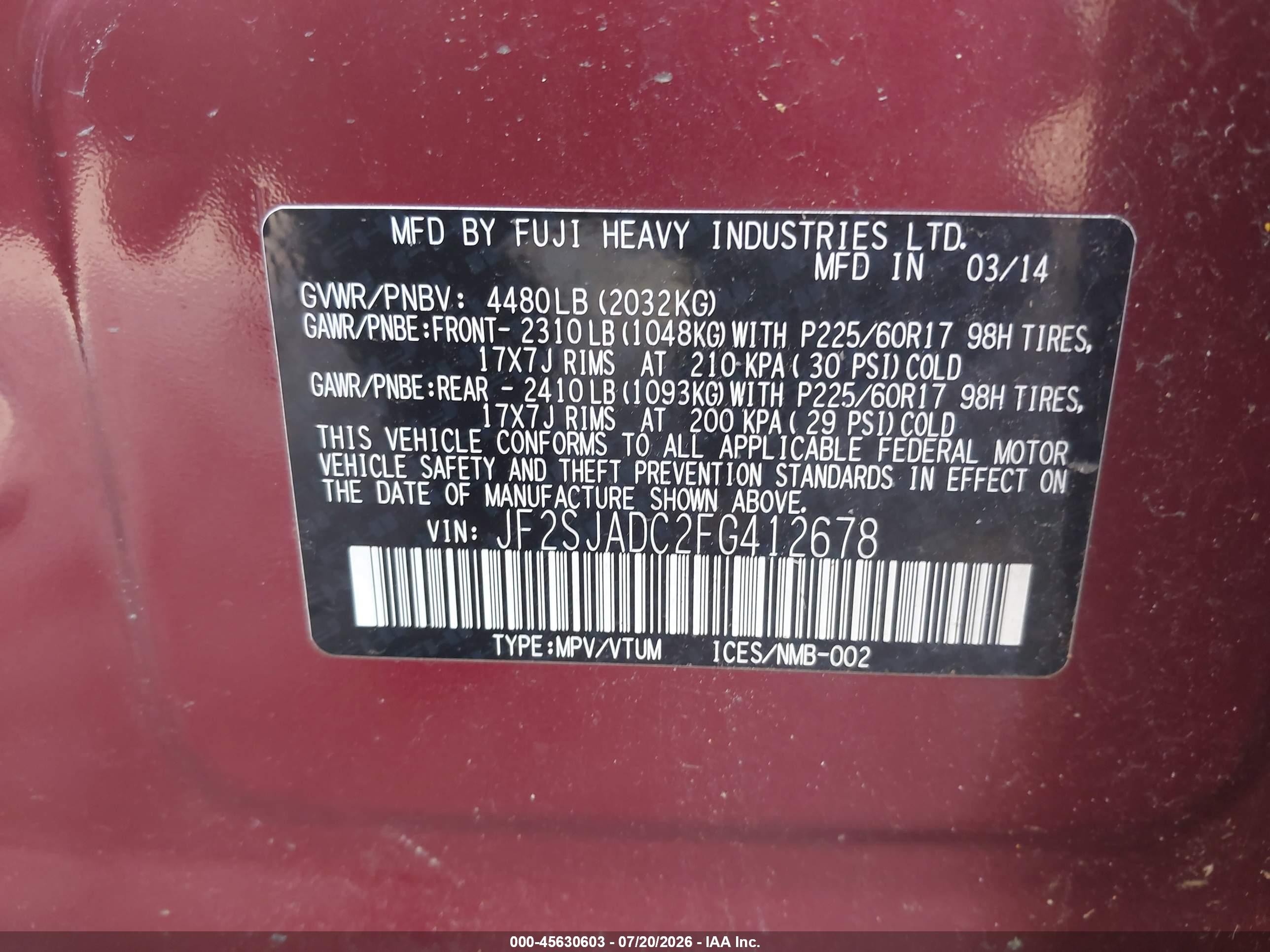 2015 Subaru Forester 2.5i Premium Maroon vin: JF2SJADC2FG412678