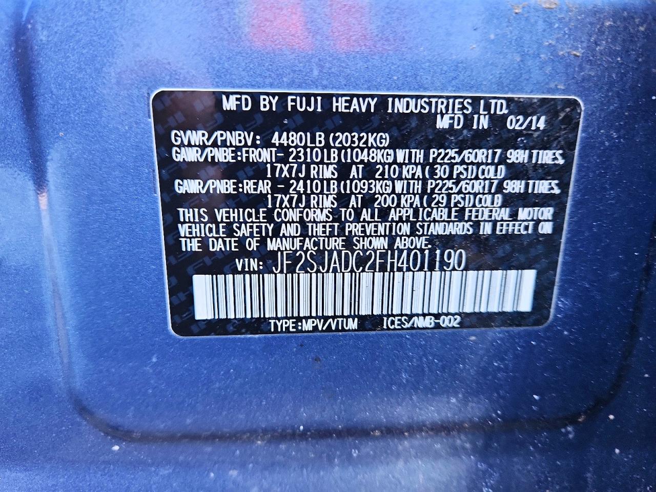 2015 Subaru Forester 2.5i Premium Синий vin: JF2SJADC2FH401190
