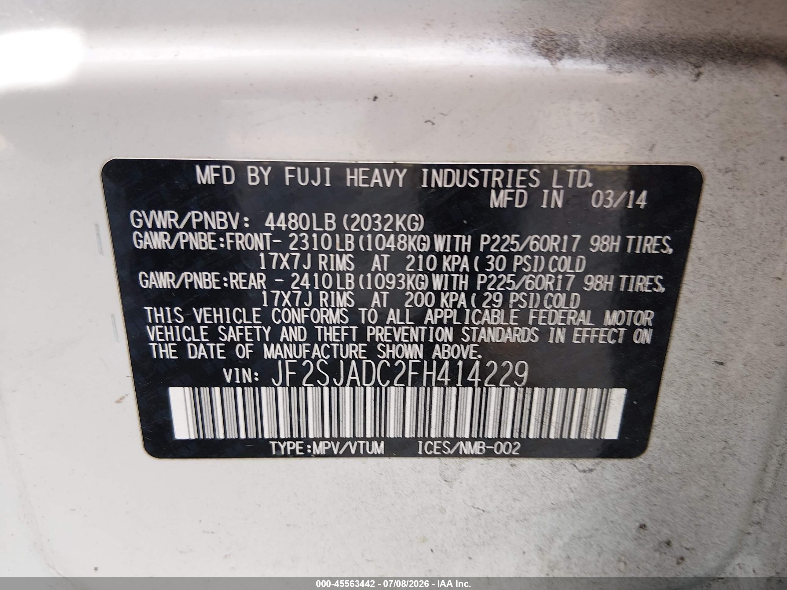 2015 Subaru Forester 2.5i Premium White vin: JF2SJADC2FH414229