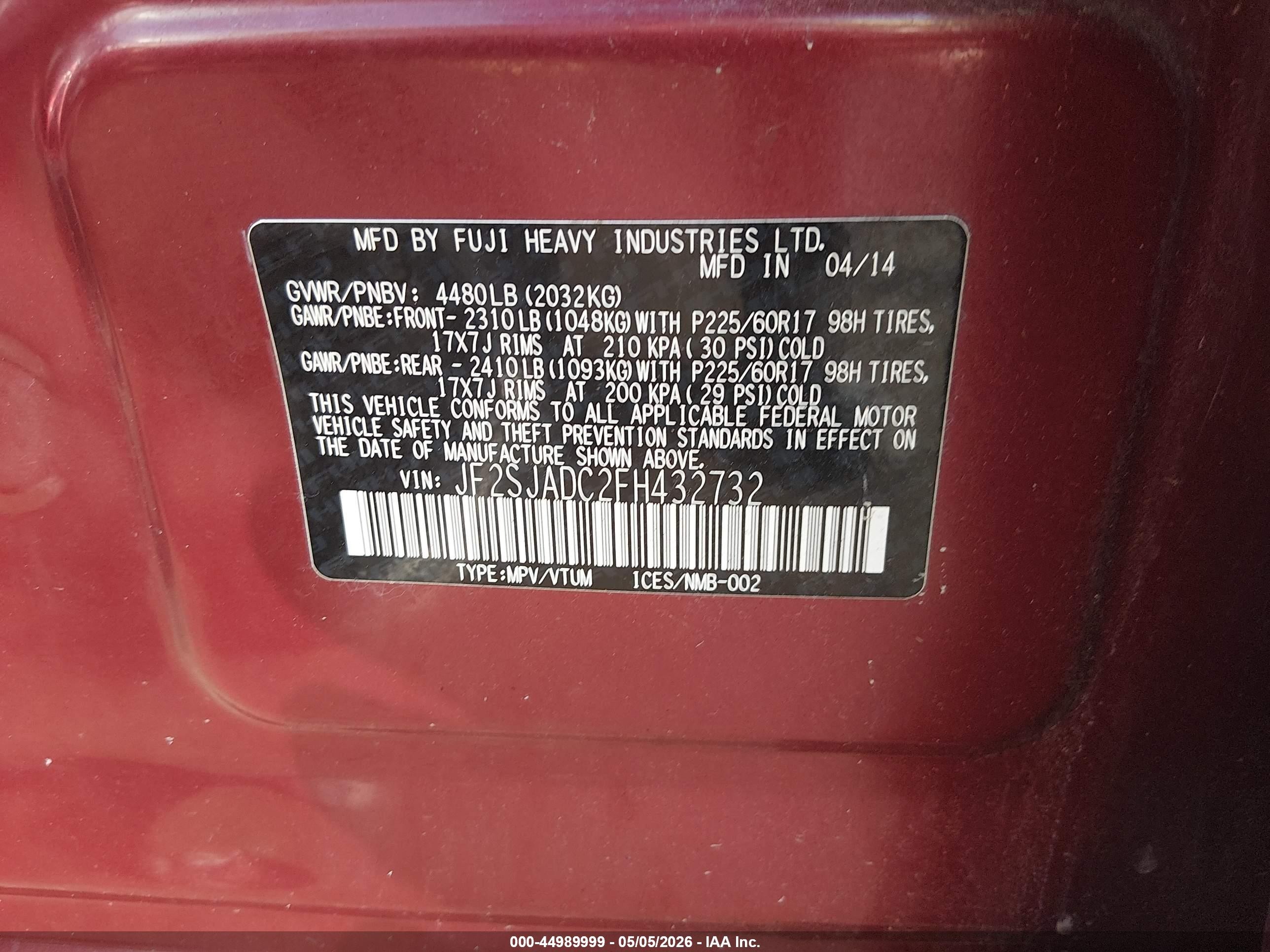 2015 Subaru Forester 2.5i Premium Red vin: JF2SJADC2FH432732
