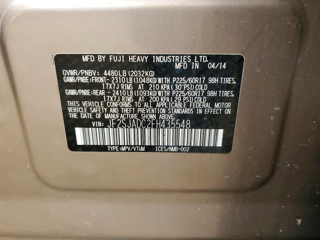 2015 Subaru Forester 2.5i Premium Silver vin: JF2SJADC2FH435548