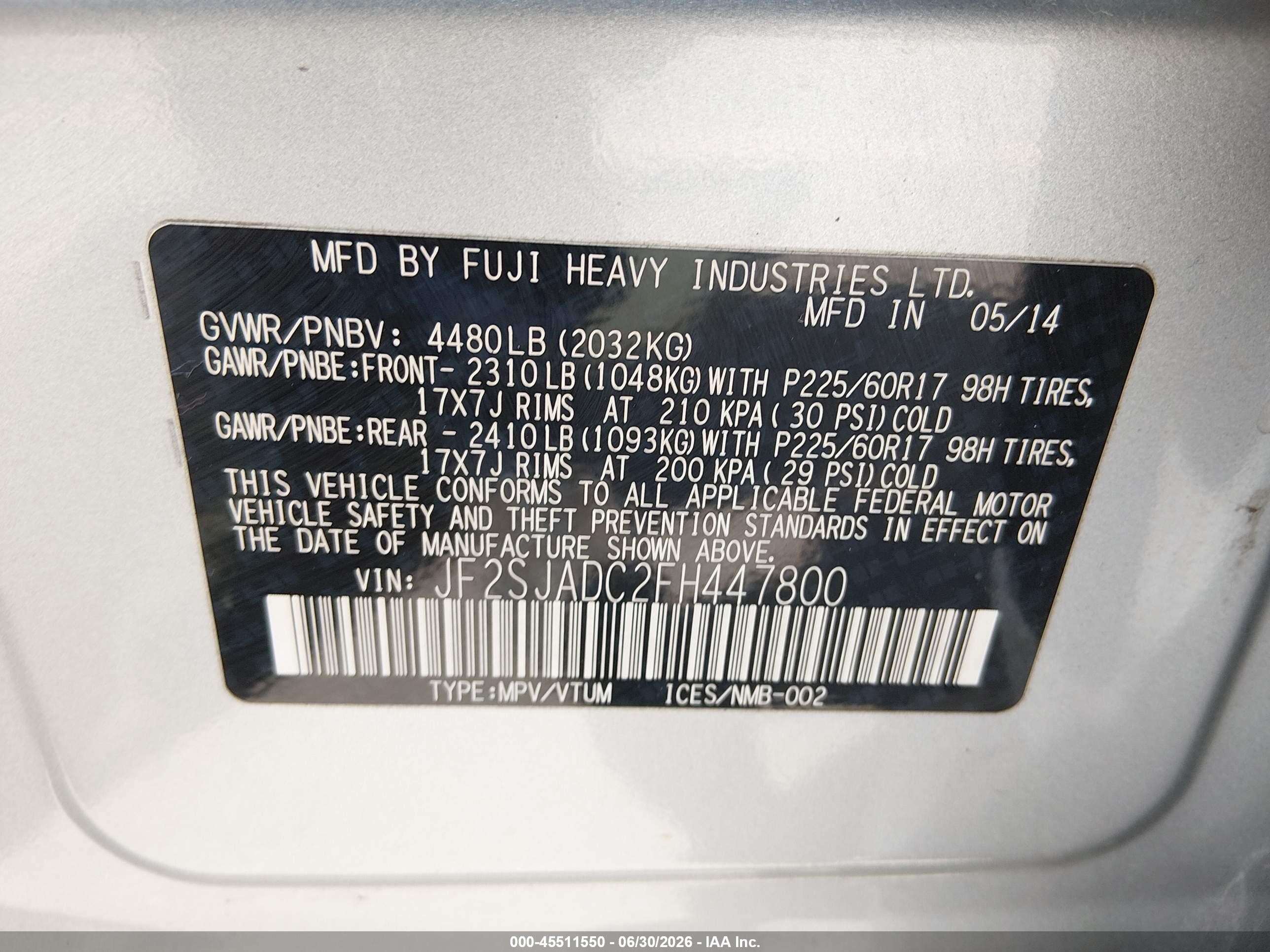2015 Subaru Forester 2.5i Premium Silver vin: JF2SJADC2FH447800