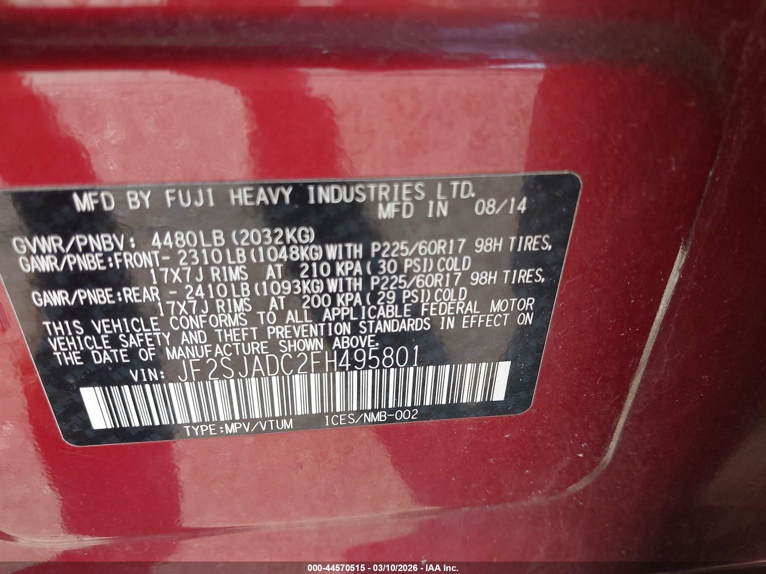 2015 Subaru Forester 2.5i Premium Maroon vin: JF2SJADC2FH495801