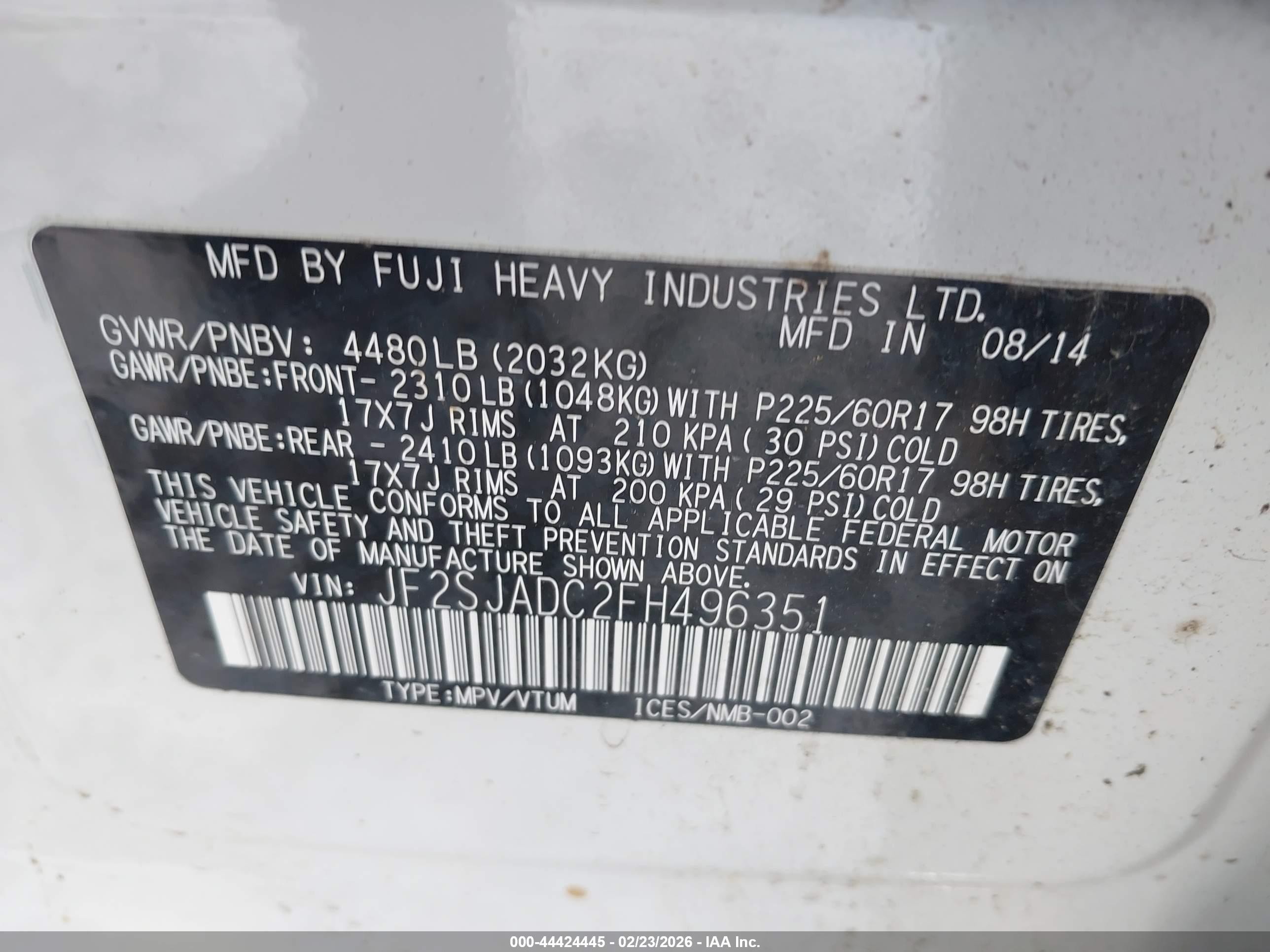 2015 Subaru Forester 2.5i Premium Белый vin: JF2SJADC2FH496351