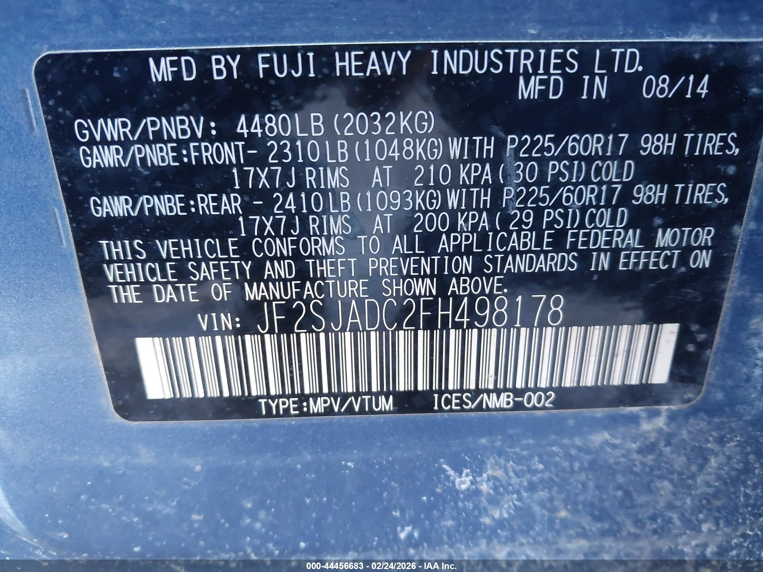 2015 Subaru Forester 2.5i Premium Blue vin: JF2SJADC2FH498178