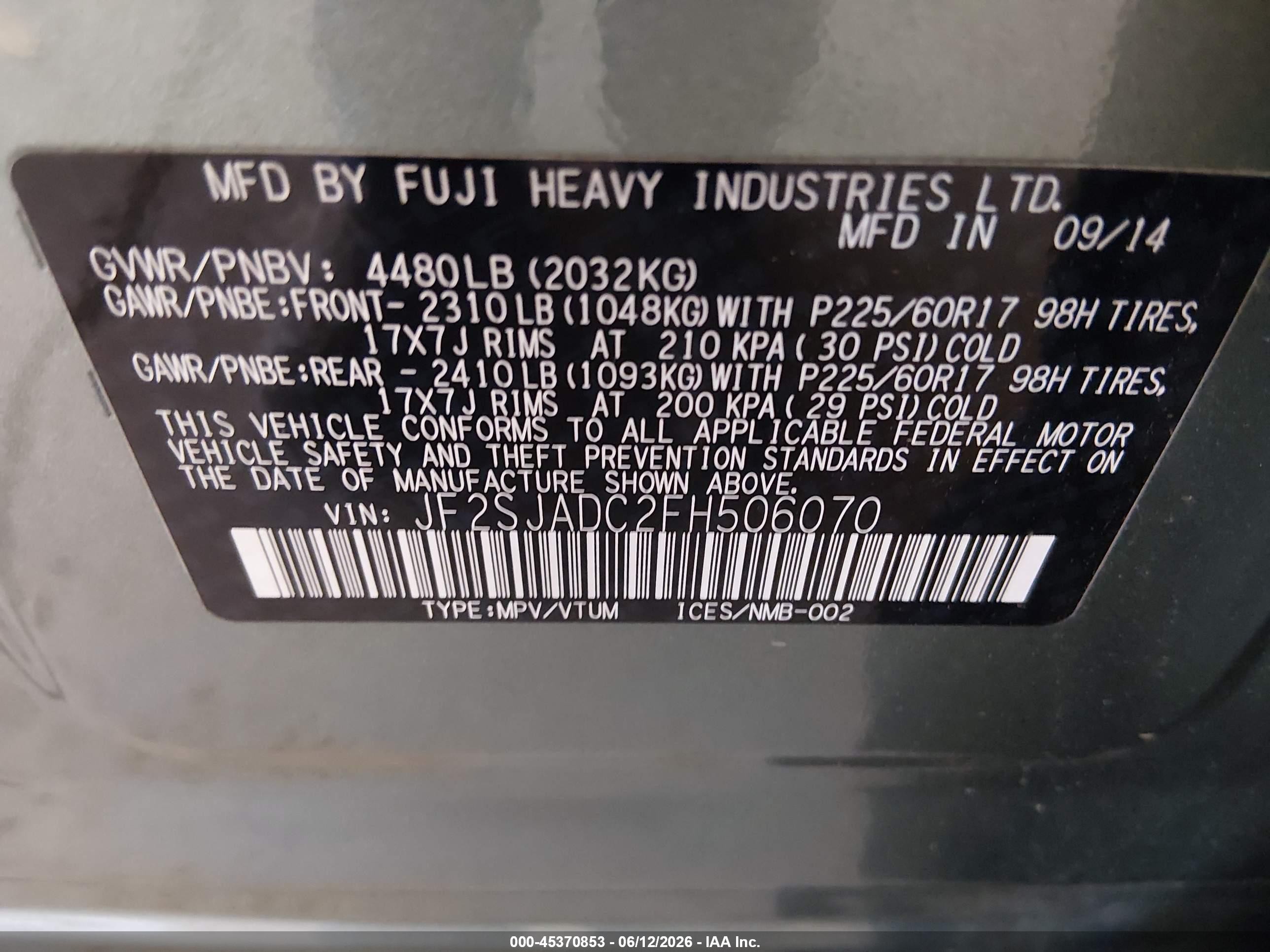 2015 Subaru Forester 2.5i Premium Green vin: JF2SJADC2FH506070