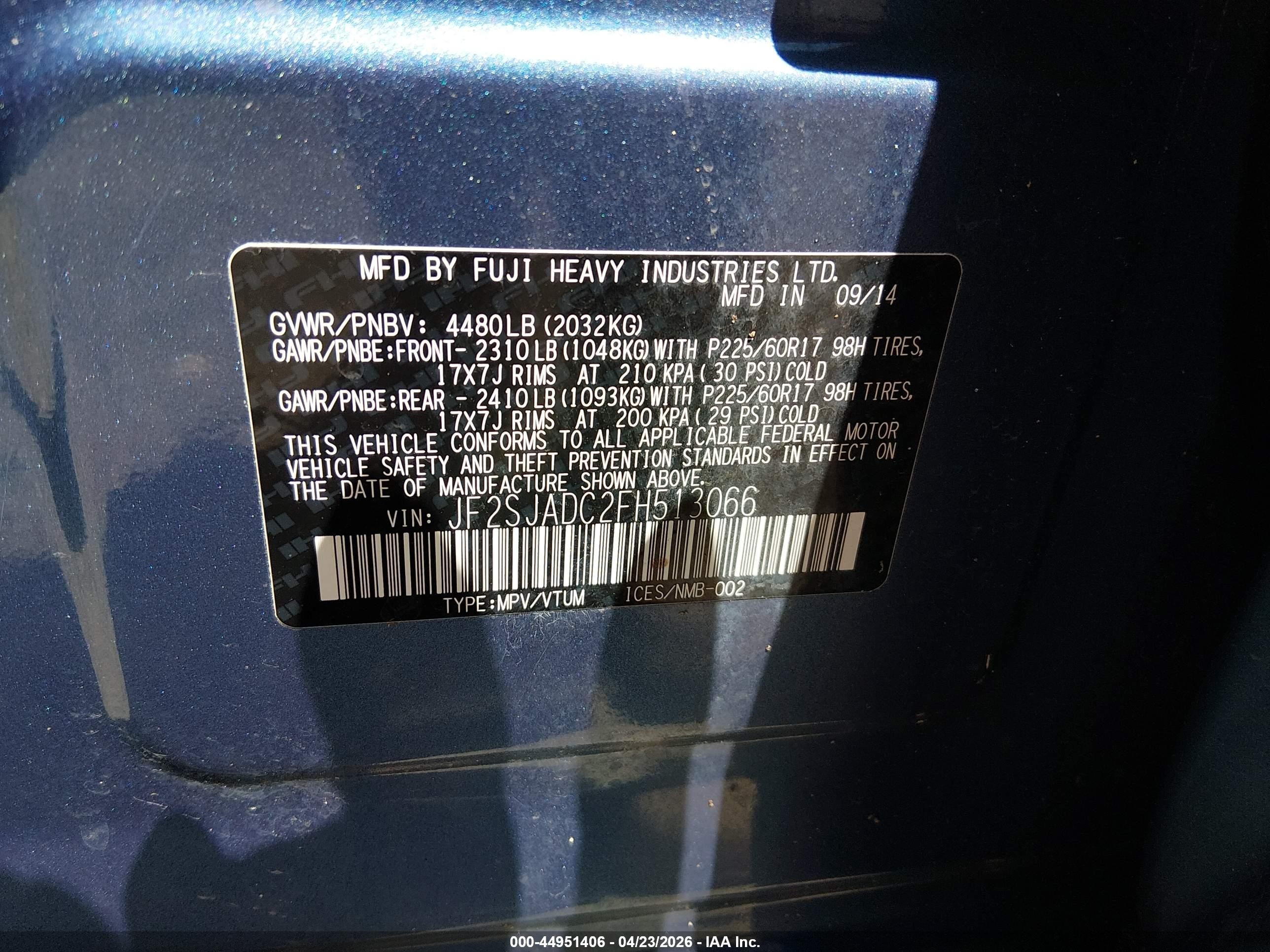 2015 Subaru Forester 2.5i Premium Blue vin: JF2SJADC2FH513066