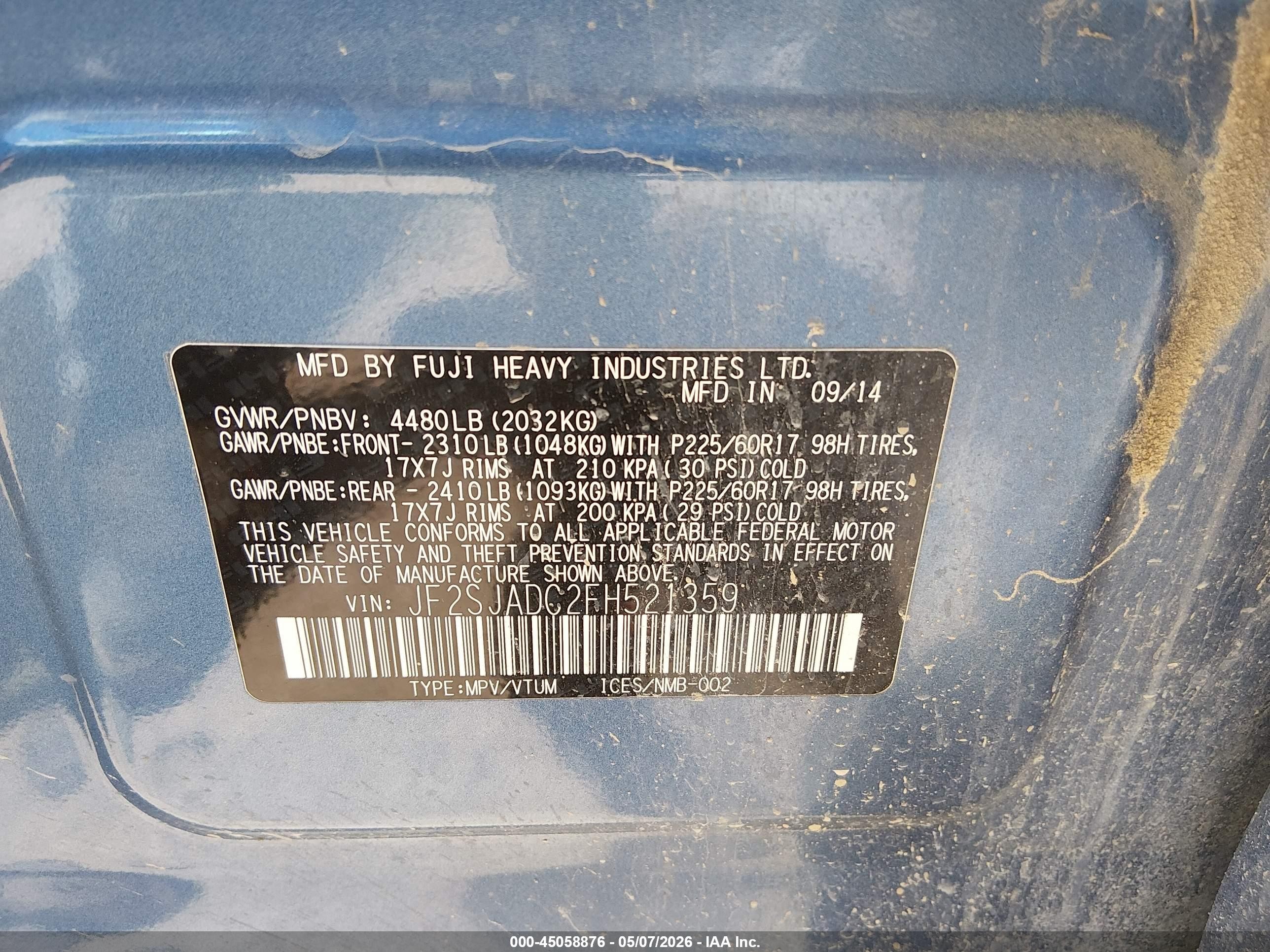 2015 Subaru Forester 2.5i Premium Blue vin: JF2SJADC2FH521359
