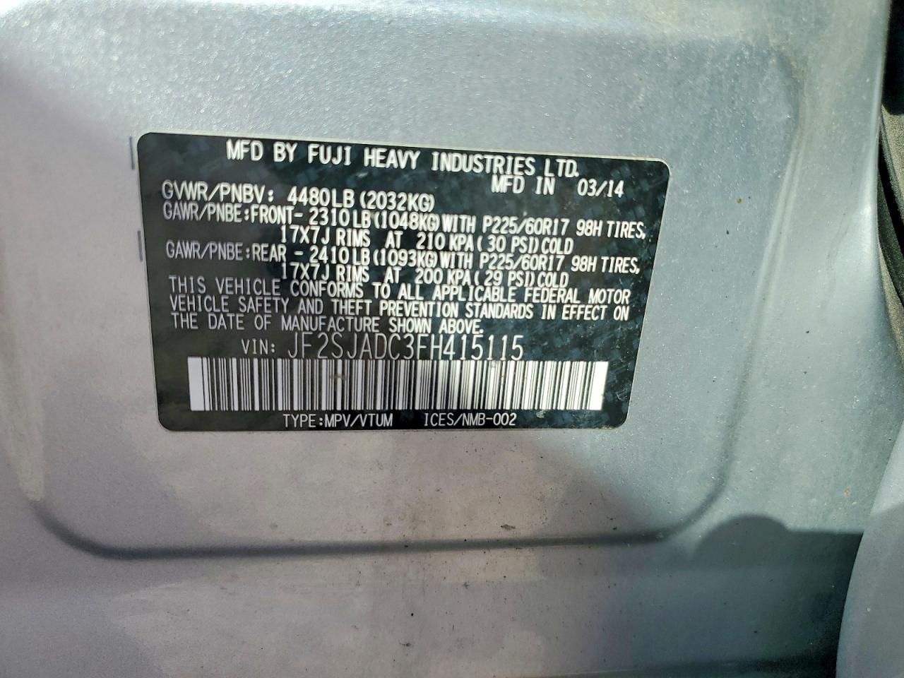 2015 Subaru Forester 2.5i Premium Silver vin: JF2SJADC3FH415115