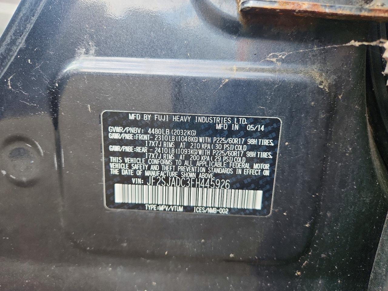 2015 Subaru Forester 2.5i Premium Charcoal vin: JF2SJADC3FH445926