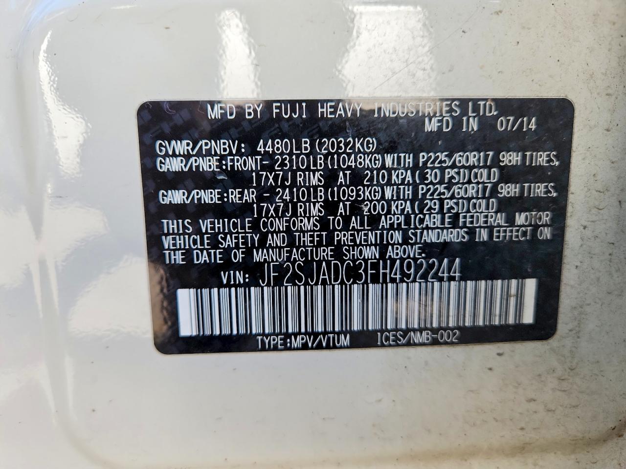 2015 Subaru Forester 2.5i Premium White vin: JF2SJADC3FH492244