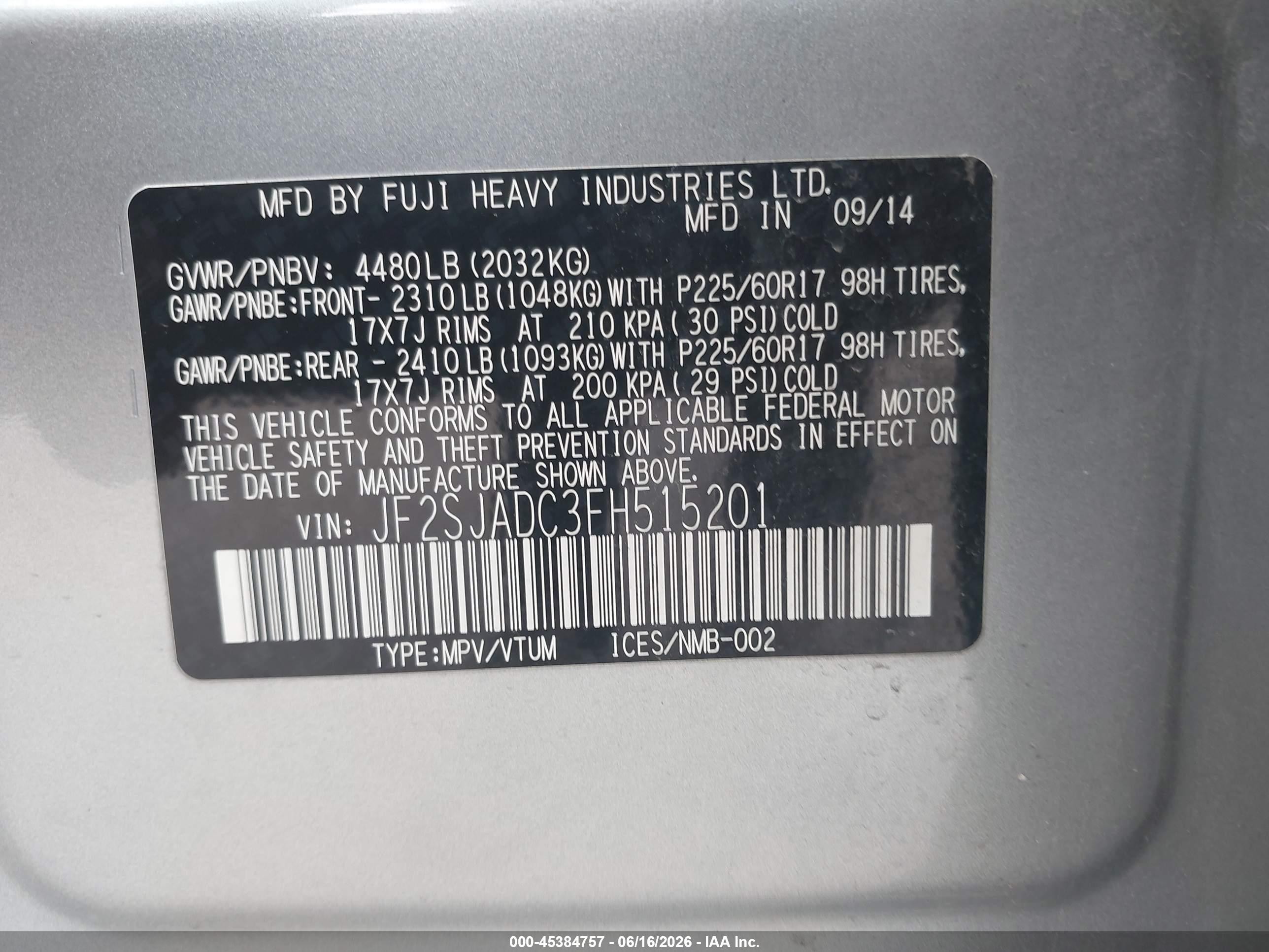 2015 Subaru Forester 2.5i Premium Silver vin: JF2SJADC3FH515201