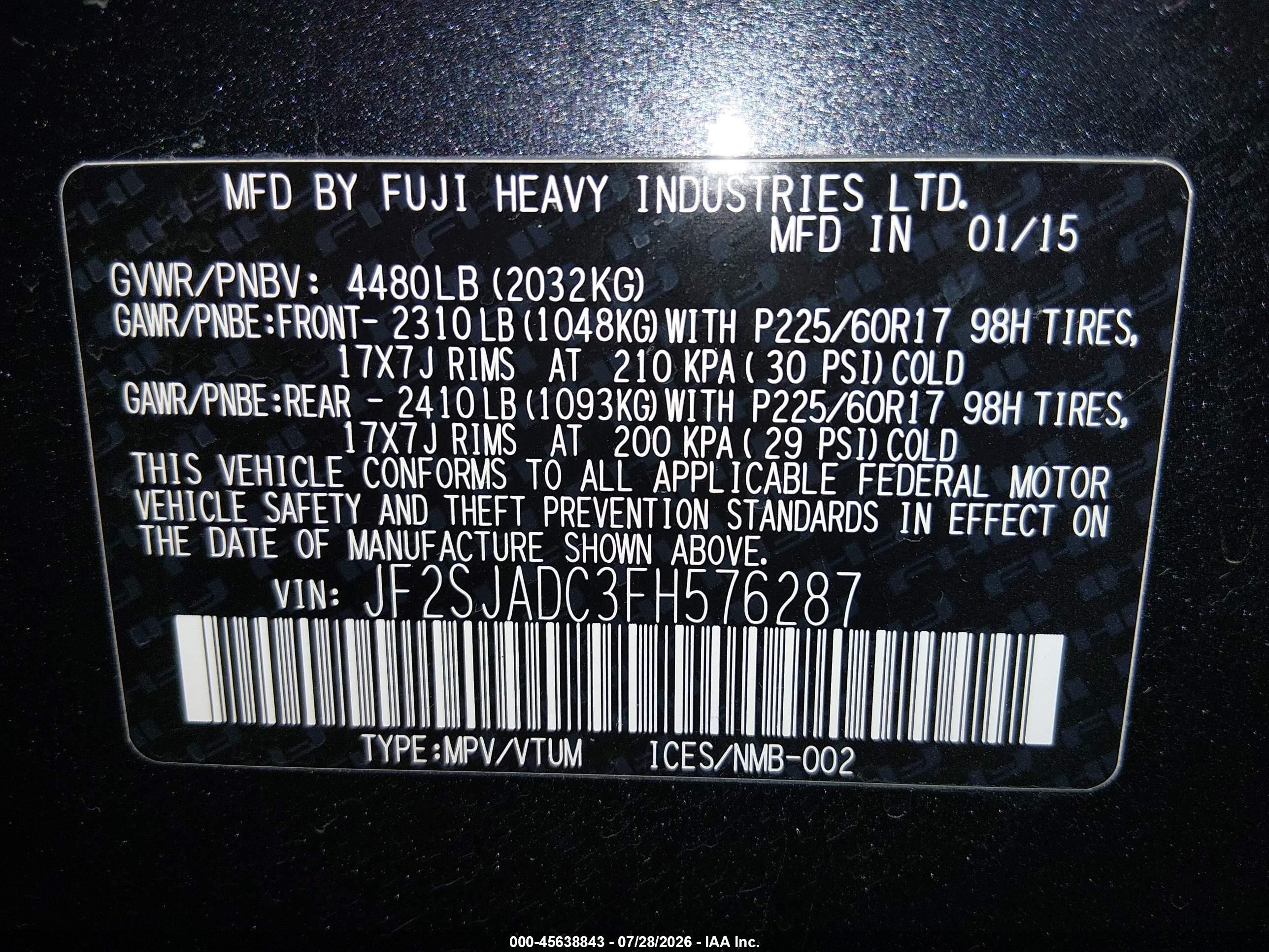 2015 Subaru Forester 2.5i Premium Dark Blue vin: JF2SJADC3FH576287