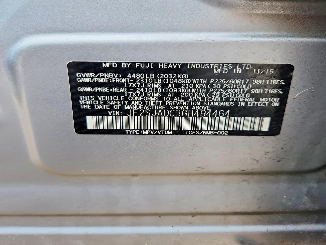 2016 Subaru Forester 2.5i Premium Silver vin: JF2SJADC3GH494464