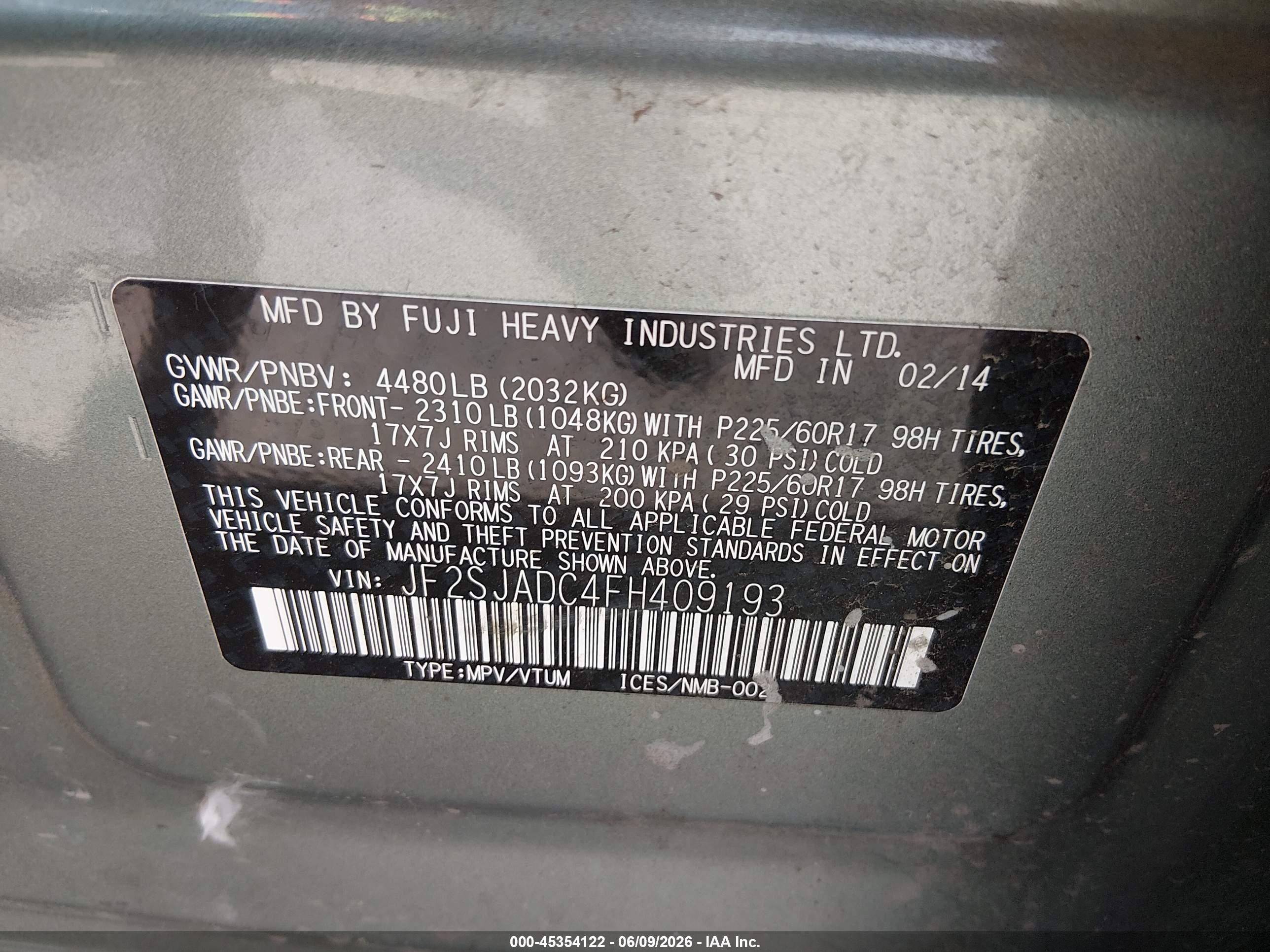 2015 Subaru Forester 2.5i Premium Green vin: JF2SJADC4FH409193