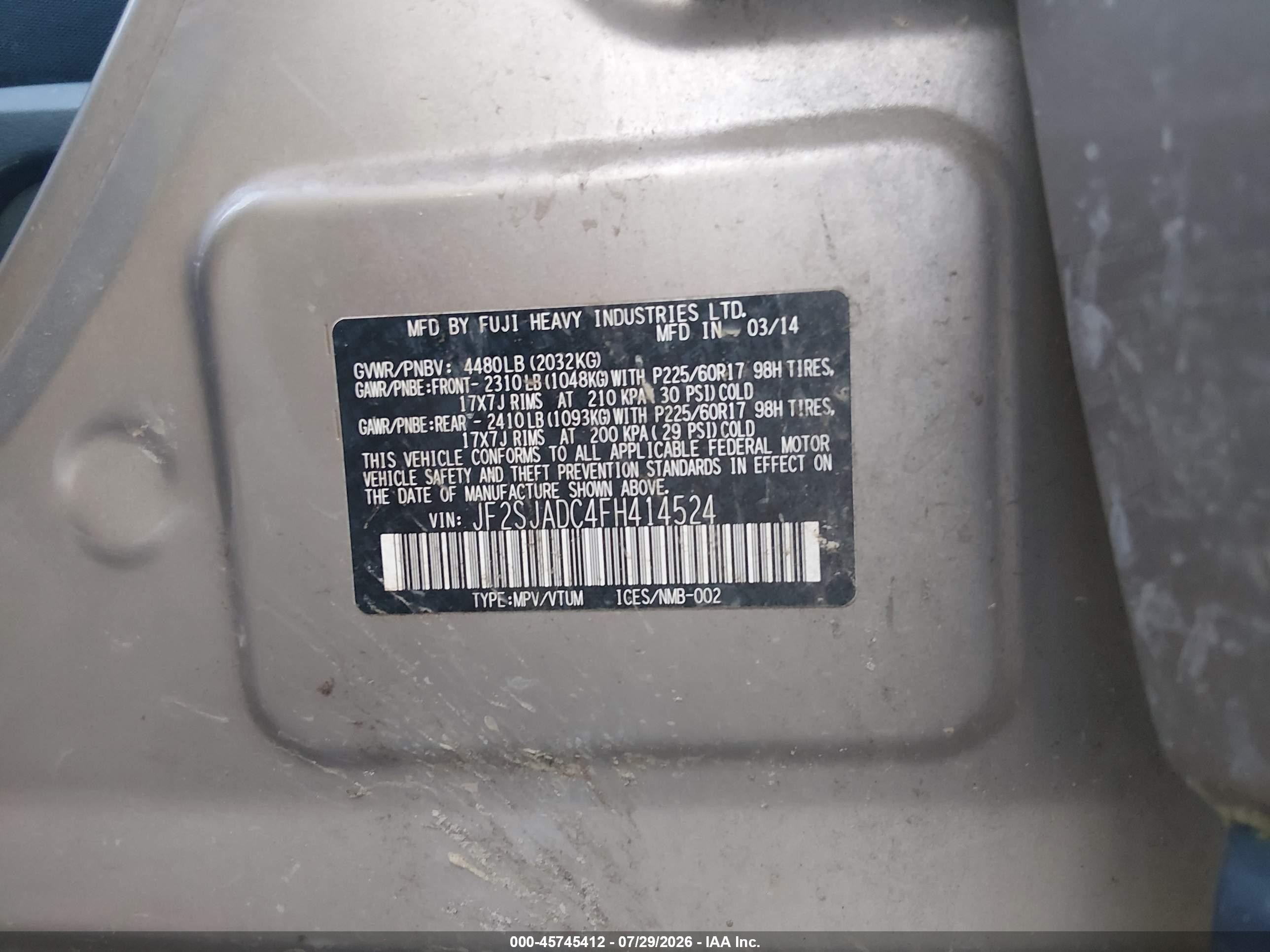 2015 Subaru Forester 2.5i Premium Gold vin: JF2SJADC4FH414524