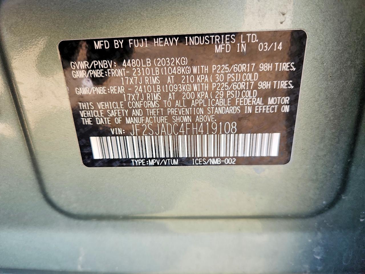 2015 Subaru Forester 2.5i Premium Green vin: JF2SJADC4FH419108