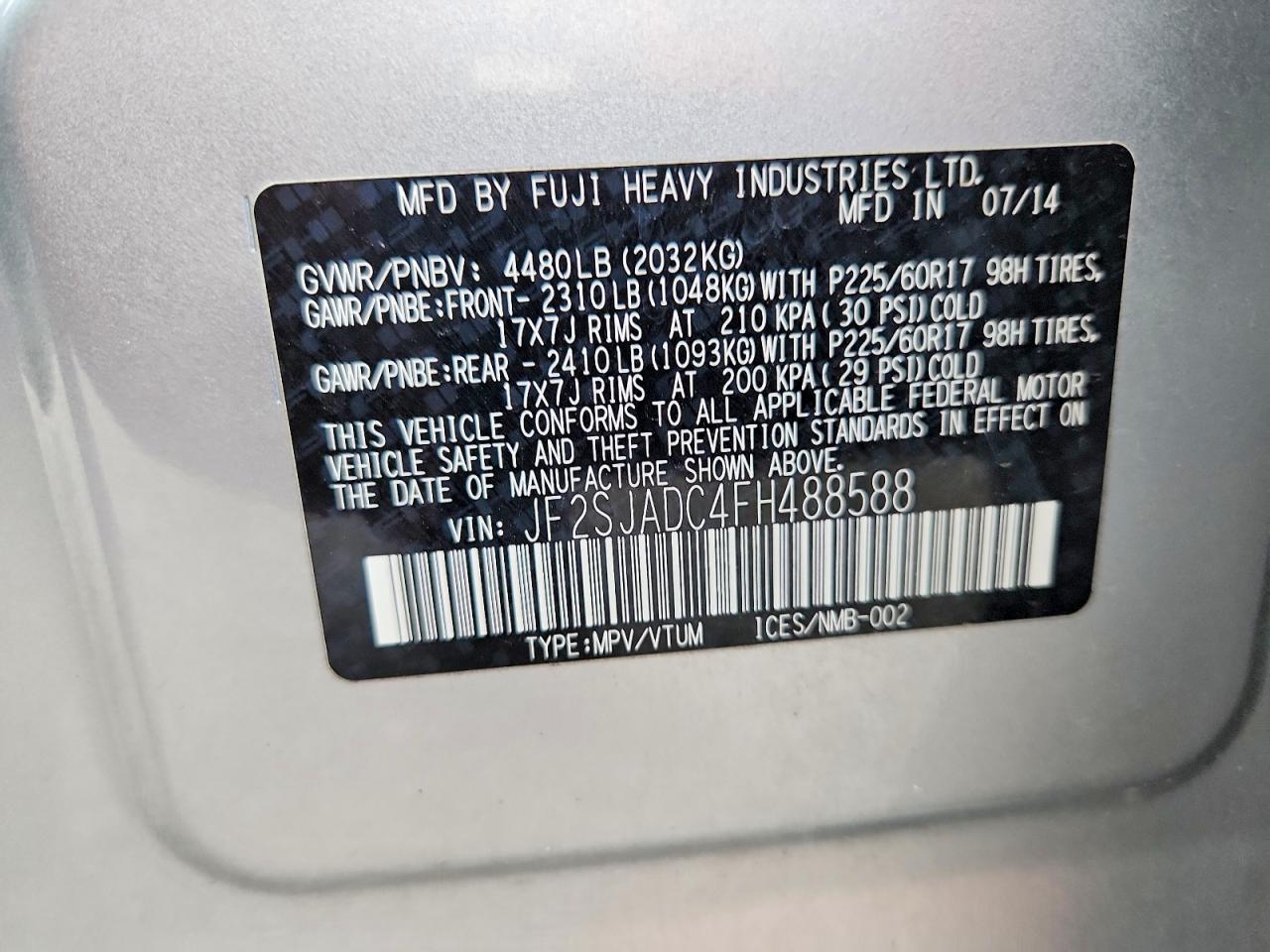 2015 Subaru Forester 2.5i Premium Silver vin: JF2SJADC4FH488588