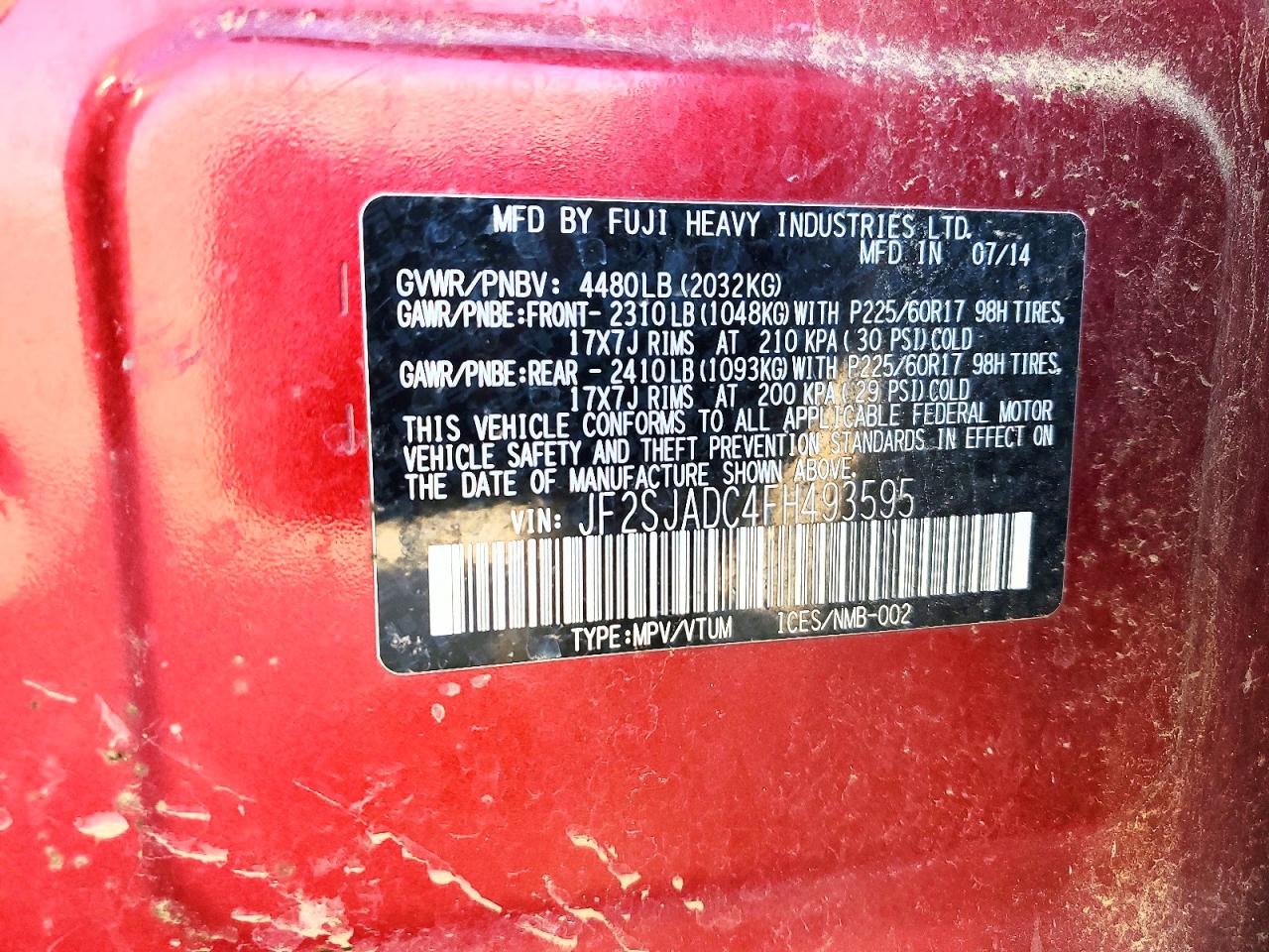 2015 Subaru Forester 2.5i Premium Red vin: JF2SJADC4FH493595