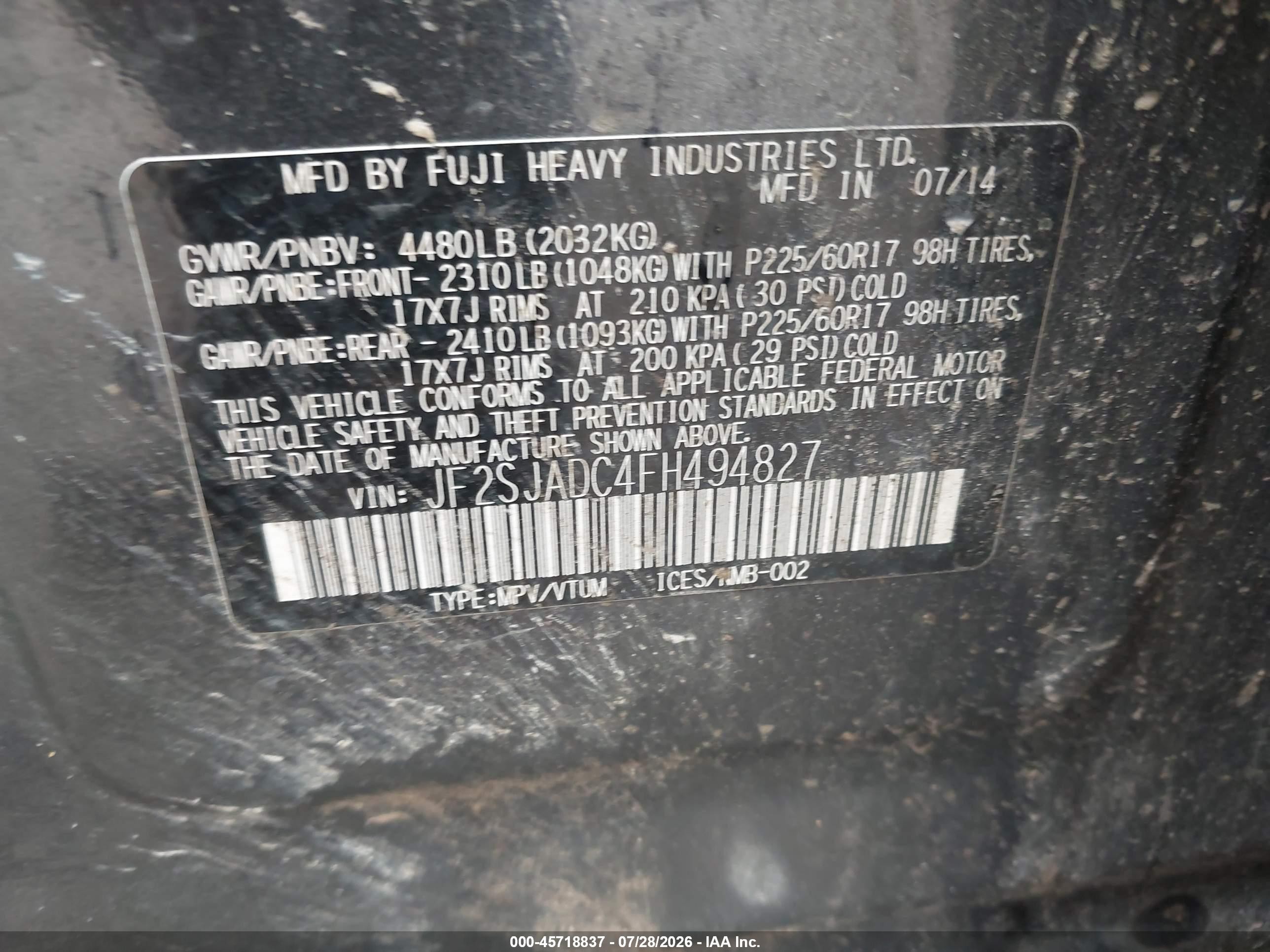 2015 Subaru Forester 2.5i Premium Gray vin: JF2SJADC4FH494827
