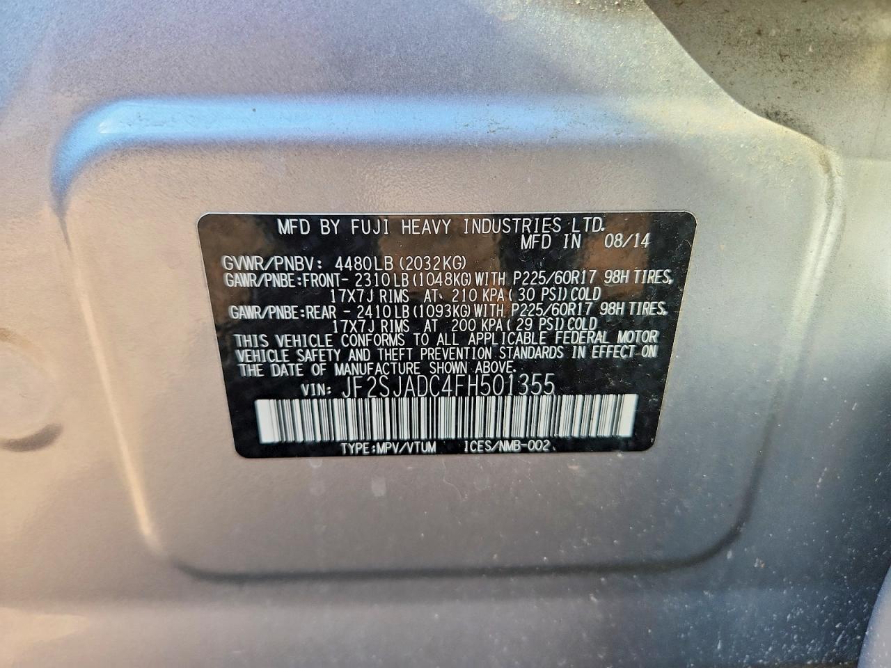 2015 Subaru Forester 2.5i Premium Серебряный vin: JF2SJADC4FH501355