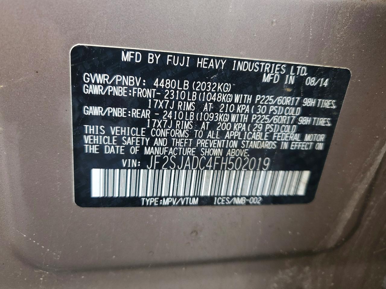 2015 Subaru Forest 2.5 Gold vin: JF2SJADC4FH502019
