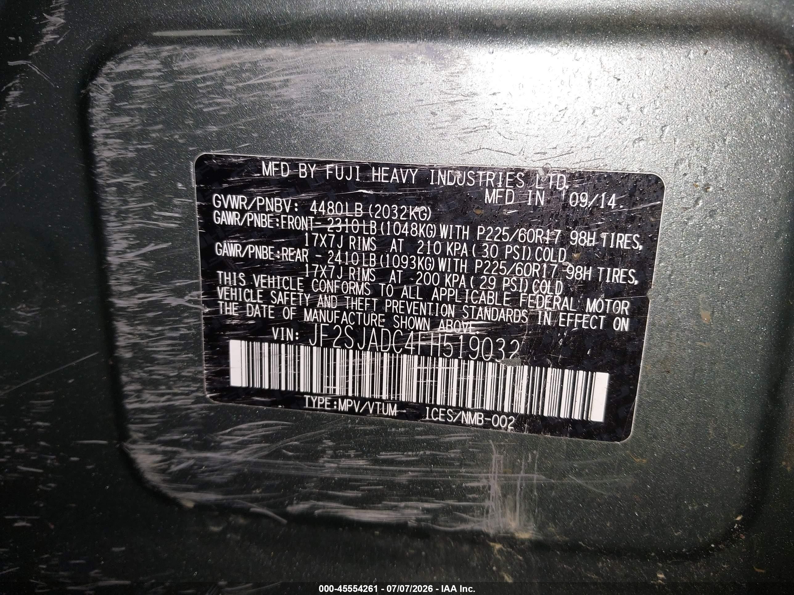 2015 Subaru Forester 2.5i Premium Зеленый vin: JF2SJADC4FH519032
