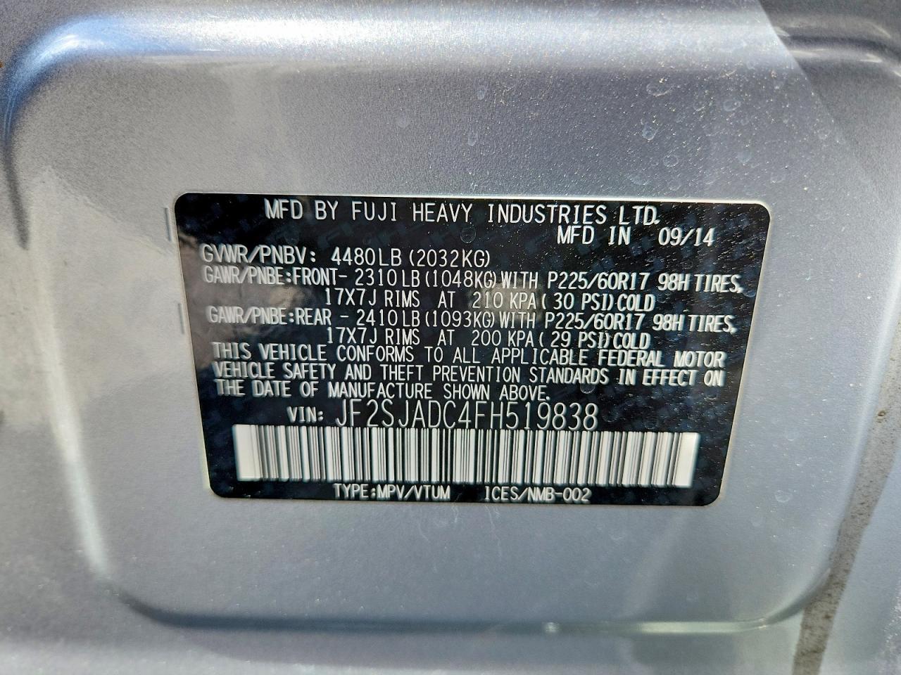 2015 Subaru Forester Premium+moonroof Silver vin: JF2SJADC4FH519838