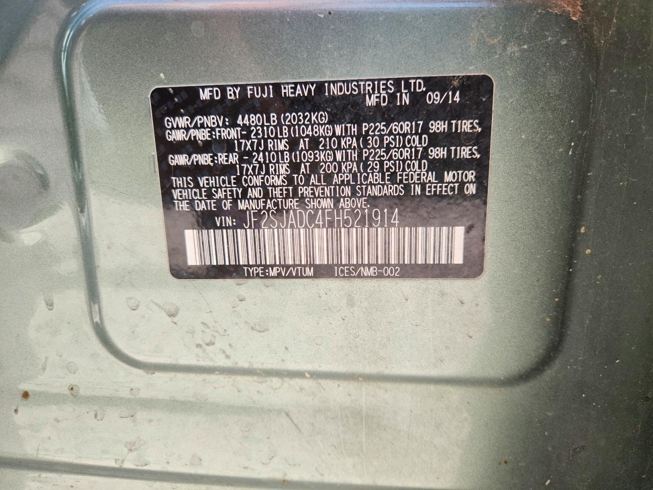2015 Subaru Forester 2.5i Premium Green vin: JF2SJADC4FH521914