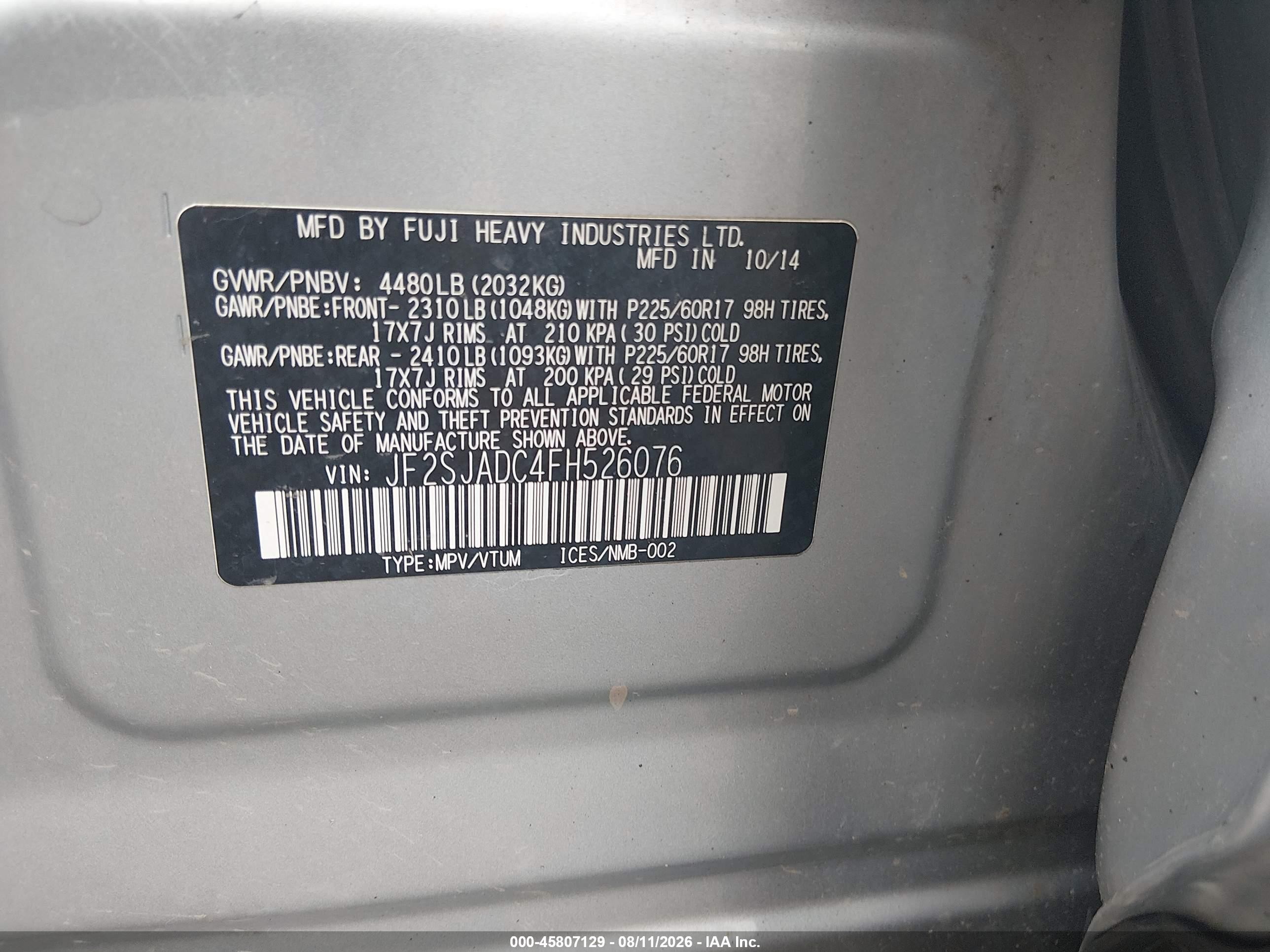 2015 Subaru Forester 2.5i Premium Silver vin: JF2SJADC4FH526076