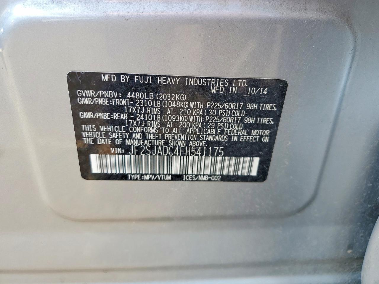 2015 Subaru Forester 2.5i Premium Silver vin: JF2SJADC4FH541175