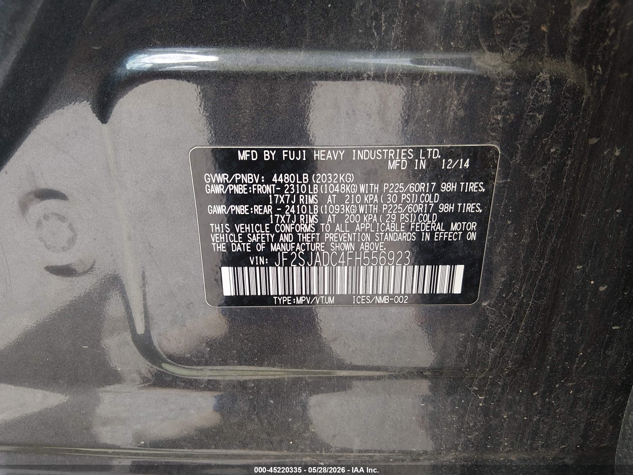 2015 Subaru Forester 2.5i Premium Gray vin: JF2SJADC4FH556923