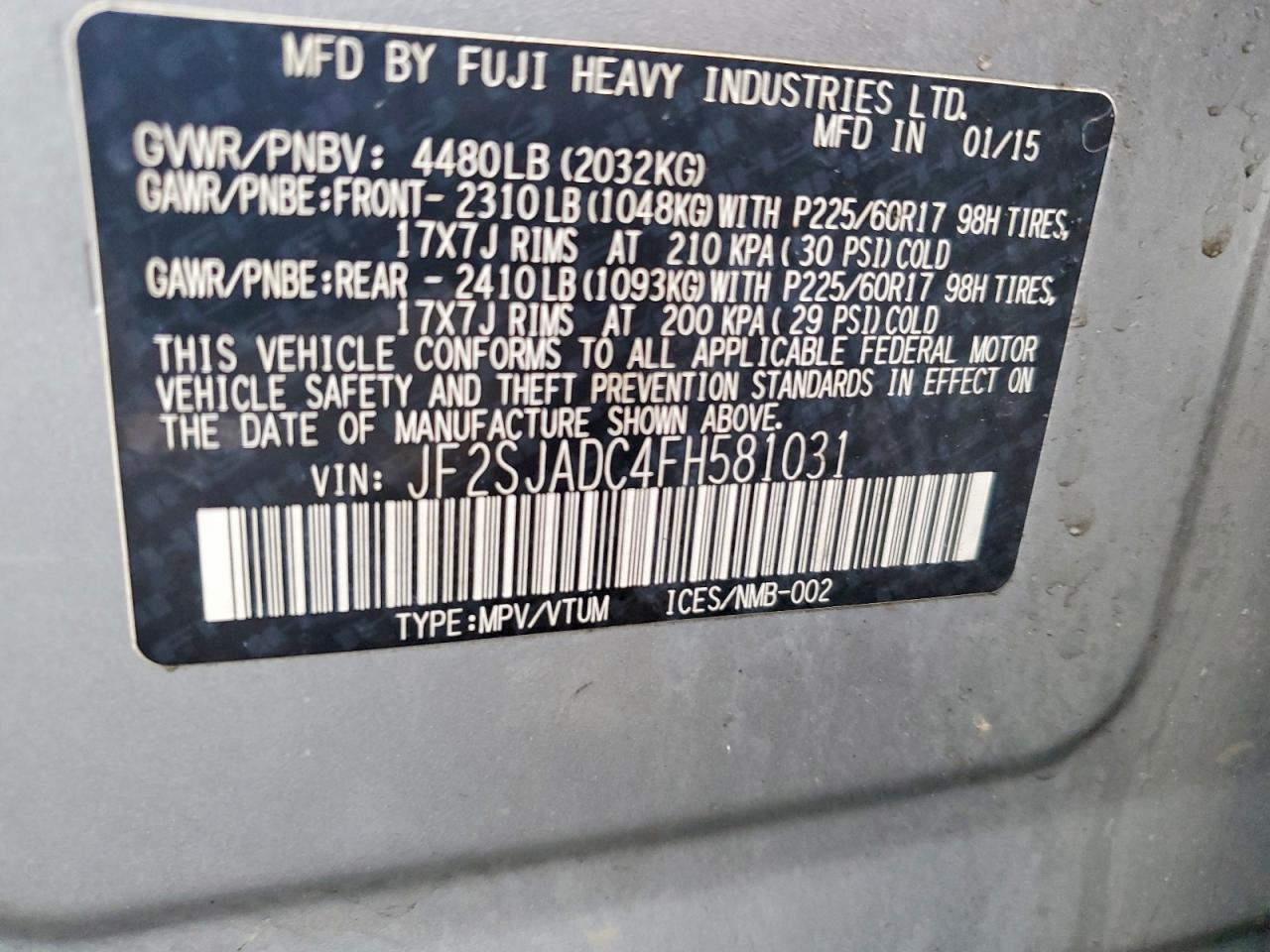 2015 Subaru Forester 2.5i Premium Silver vin: JF2SJADC4FH581031