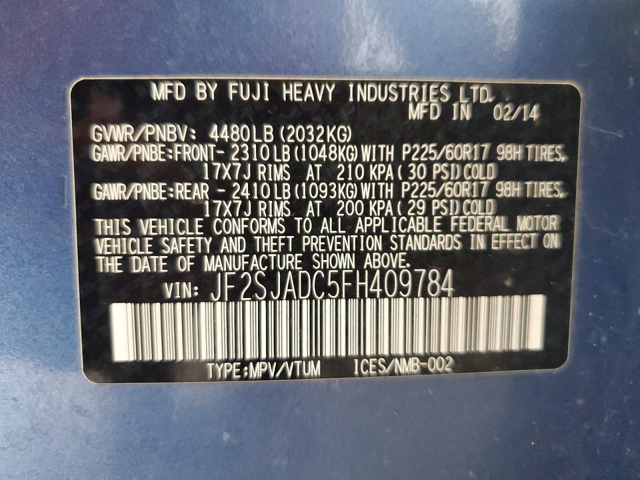 2015 Subaru Forester 2.5i Premium Синий vin: JF2SJADC5FH409784